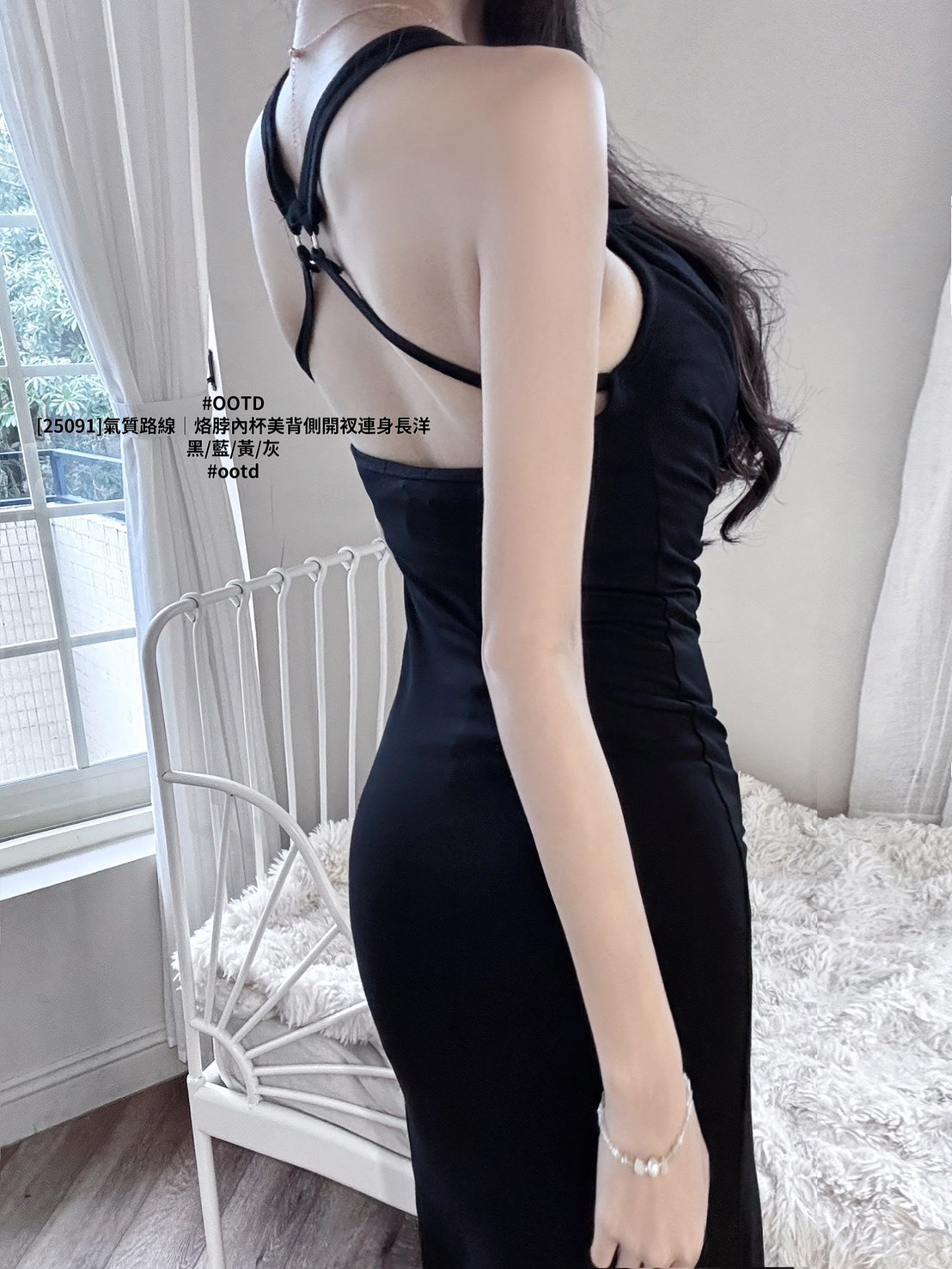 25091]氣質路線｜烙脖內杯美背側開衩連身長洋 (8)