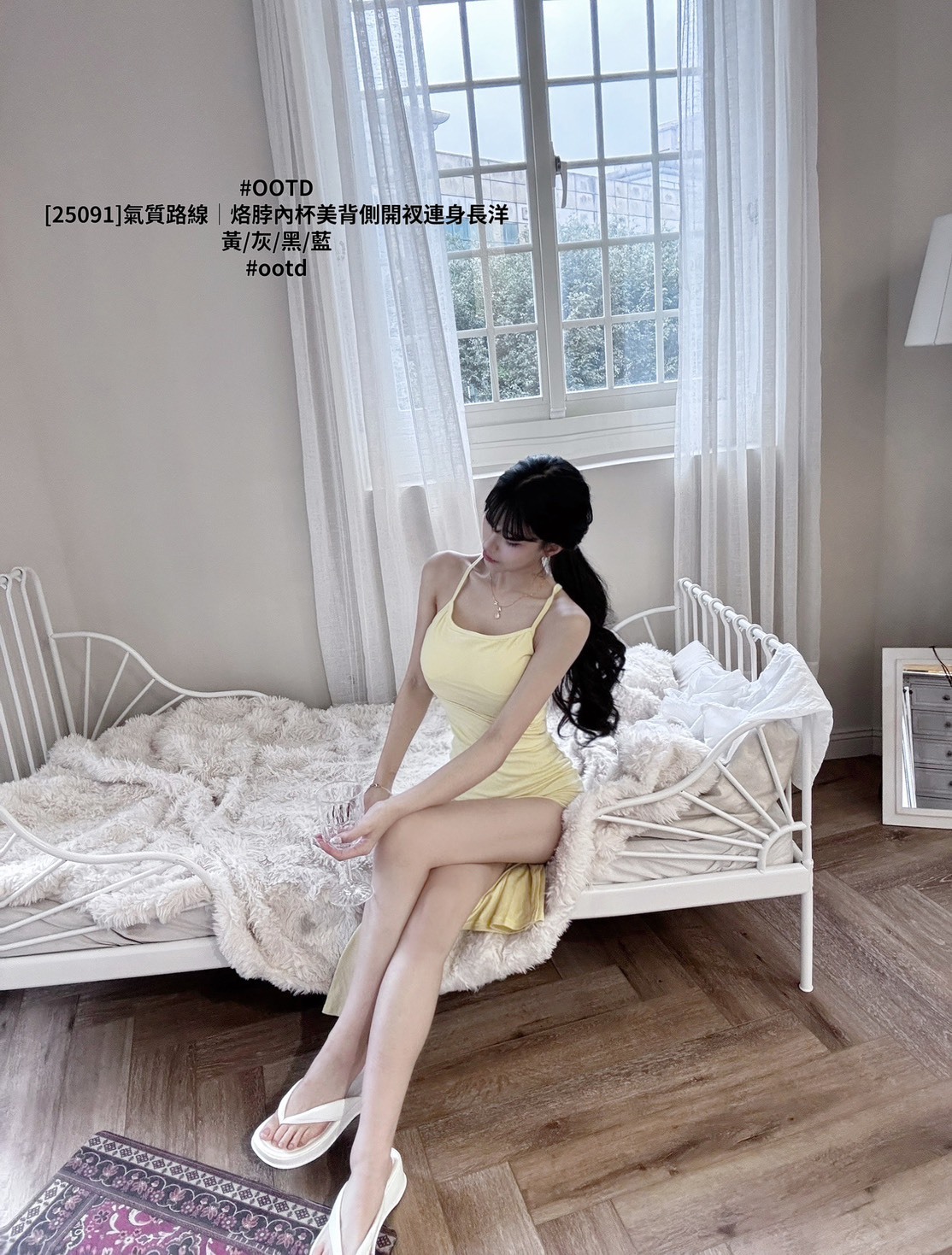 25091]氣質路線｜烙脖內杯美背側開衩連身長洋 (2)