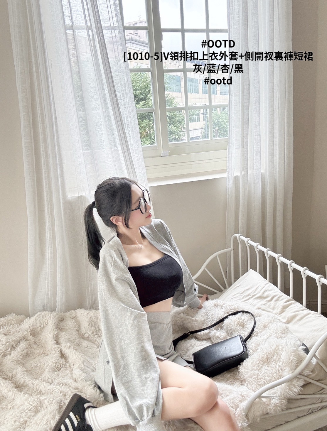 [1010-5]V領排扣上衣外套+側開衩裏褲短裙 (5)