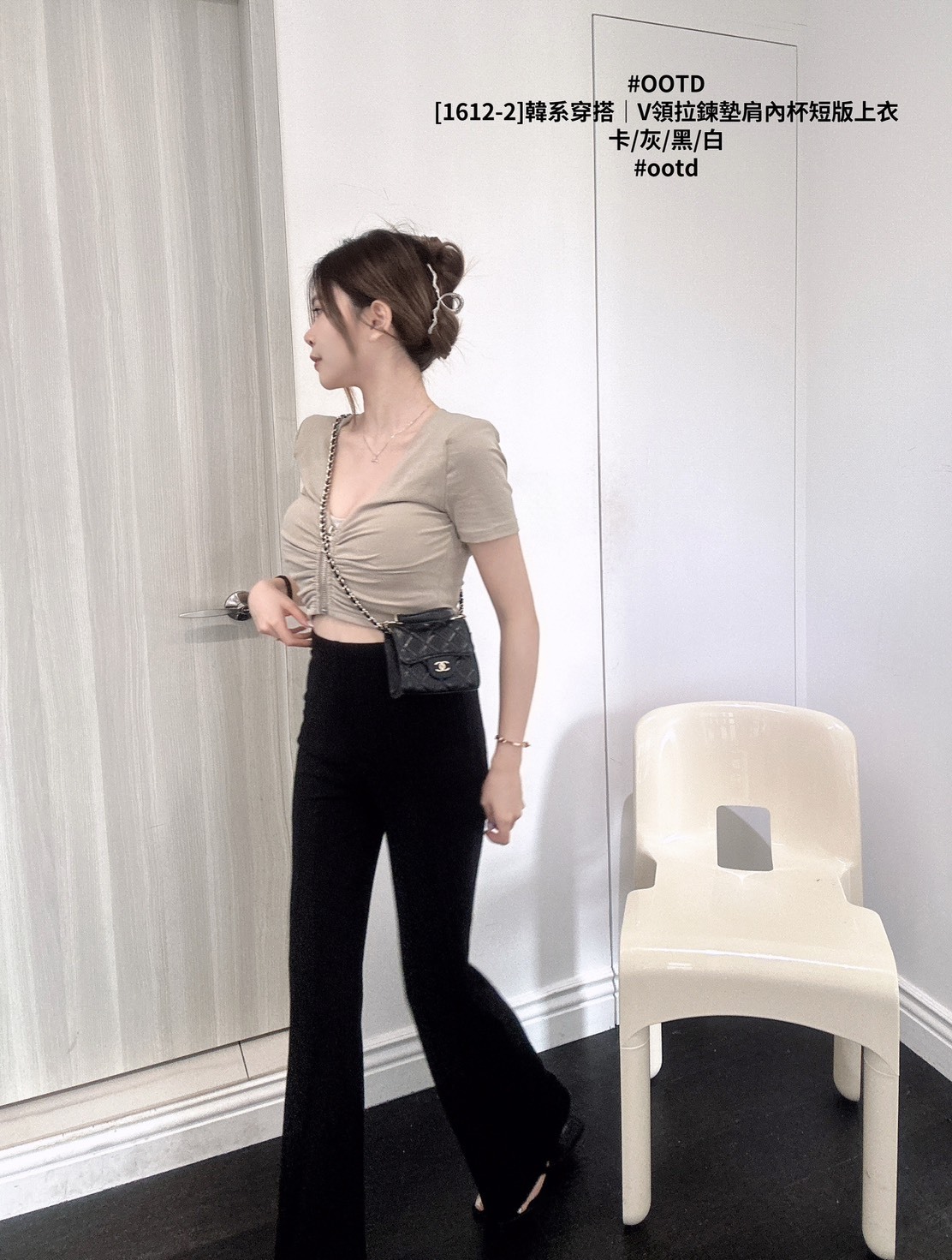 [1612-2]韓系穿搭｜V領拉鍊墊肩內杯短版上衣 (5)