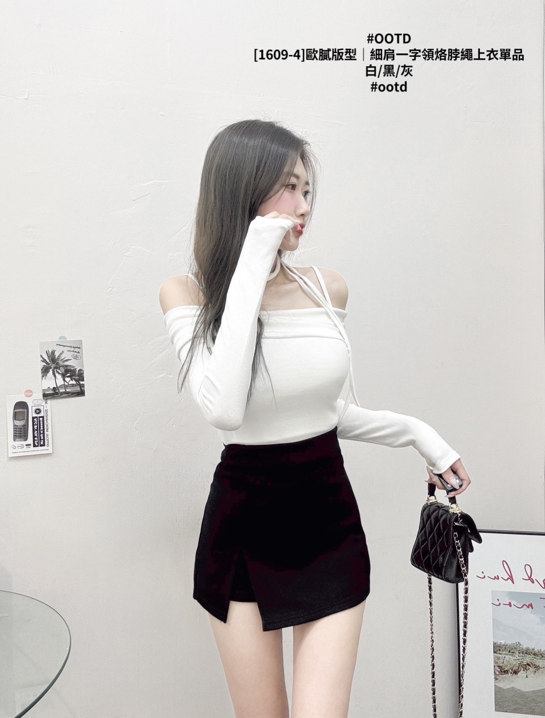 [1609-4]歐膩版型｜細肩一字領烙脖繩上衣單品 (3)