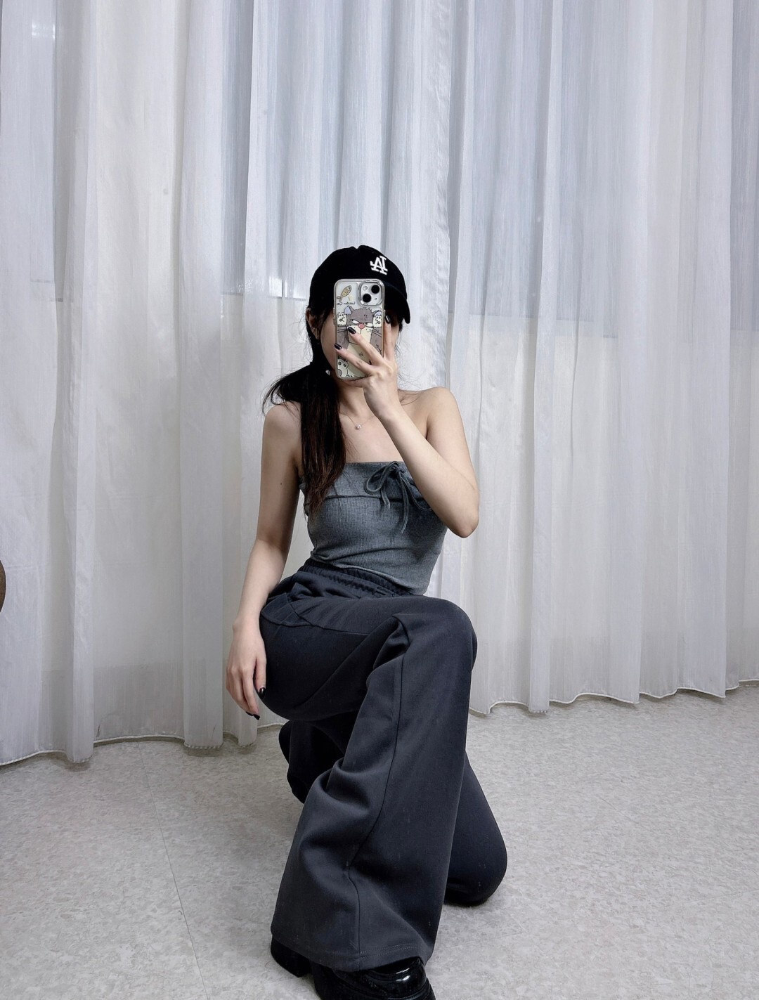 292抽繩鬆緊喇叭褲 (6)