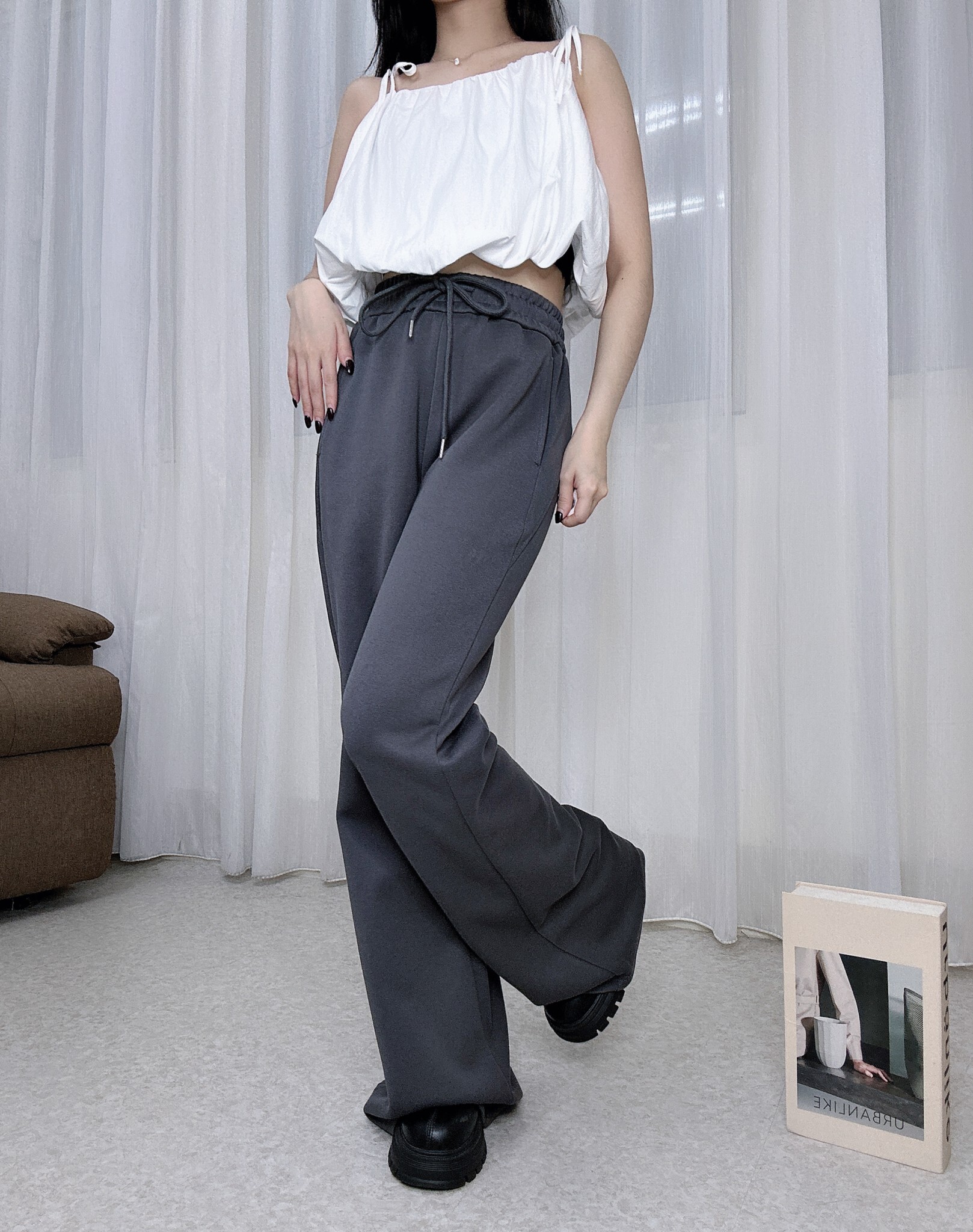 292抽繩鬆緊喇叭褲 (3)