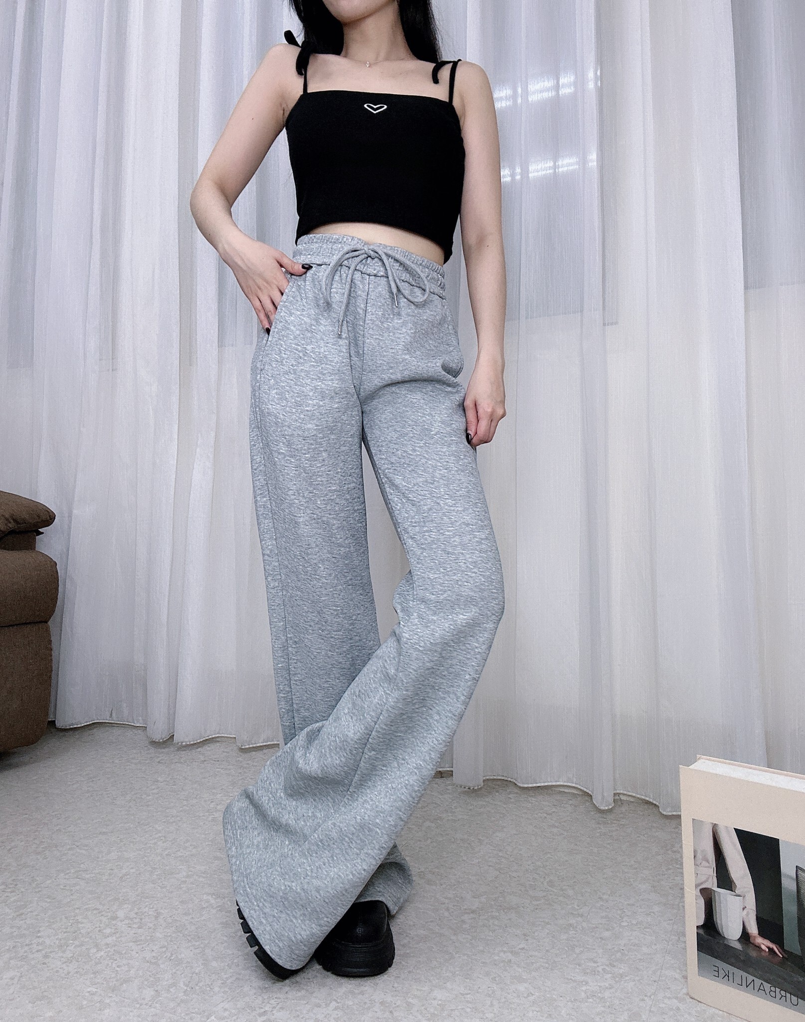 292抽繩鬆緊喇叭褲