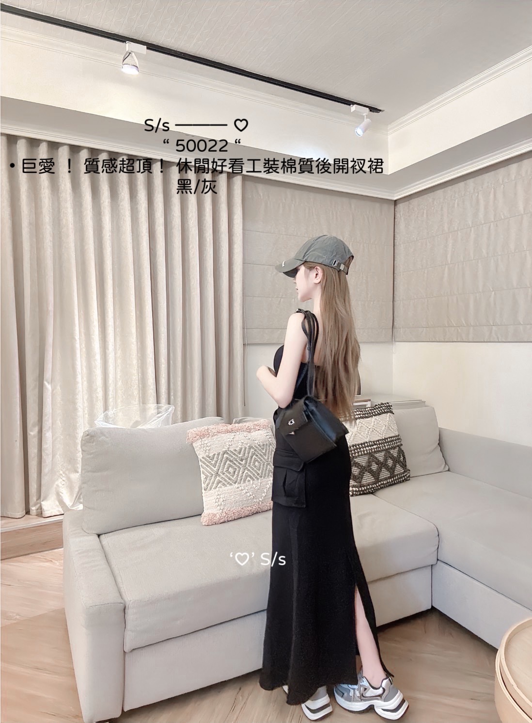 50022巨愛 ！ 質感超頂！休閒好看工裝棉質後開衩裙 (4)