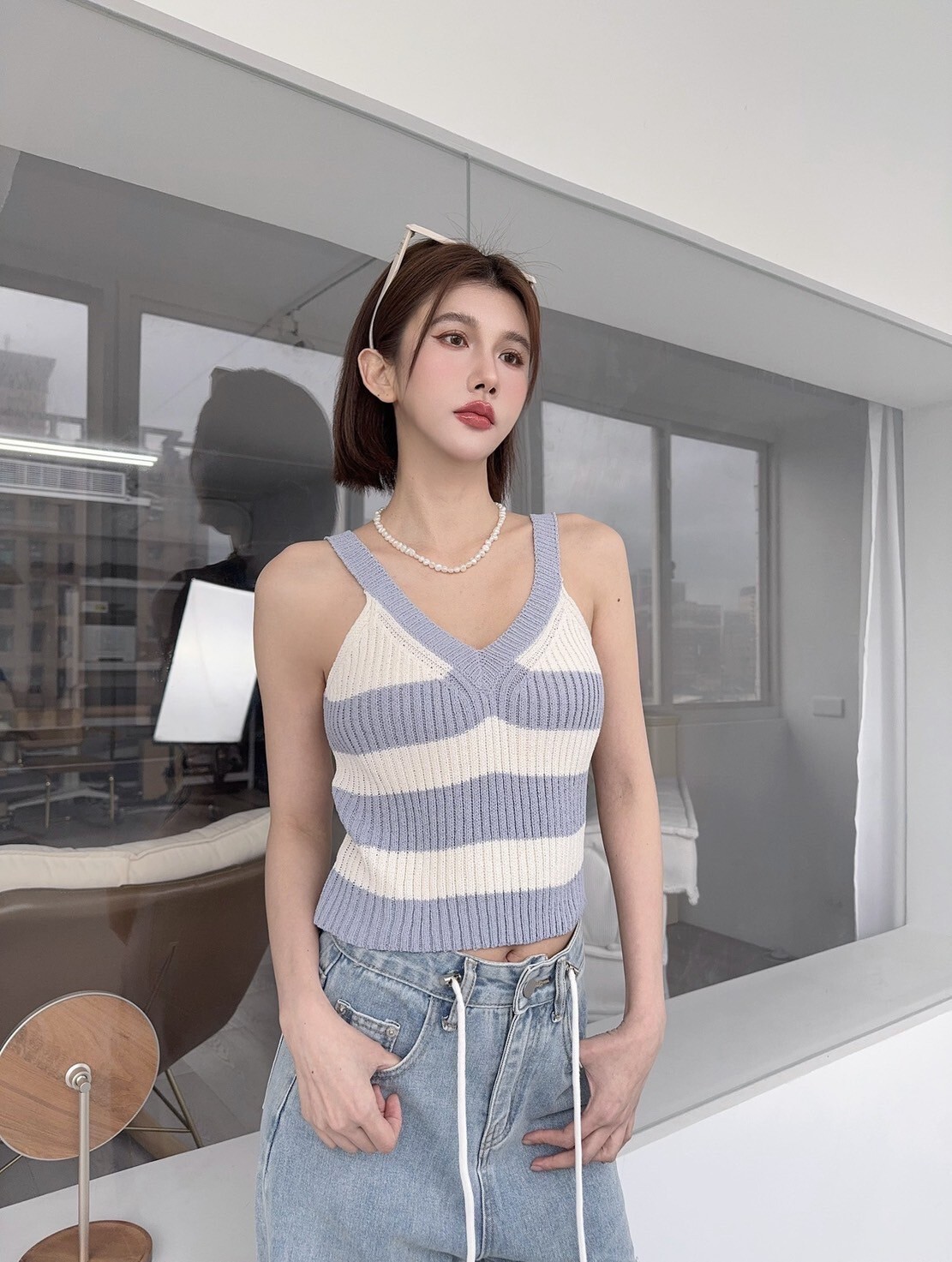 22712 𝓛𝓪𝓭𝔂𝓰𝓸條文針織V領背心