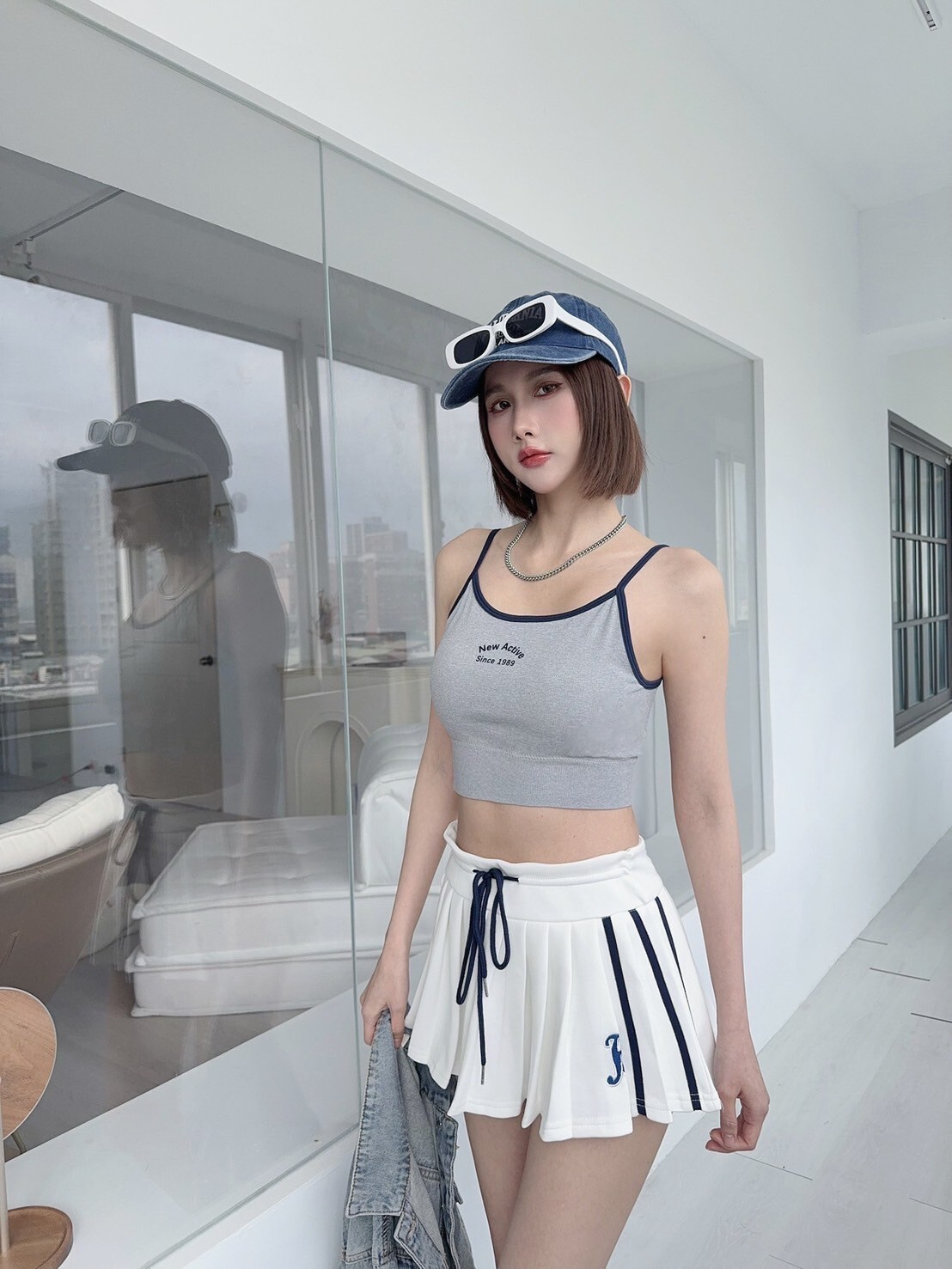 2723 𝓛𝓪𝓭𝔂𝓰𝓸運動風撞色刺繡百褶裙 (4)