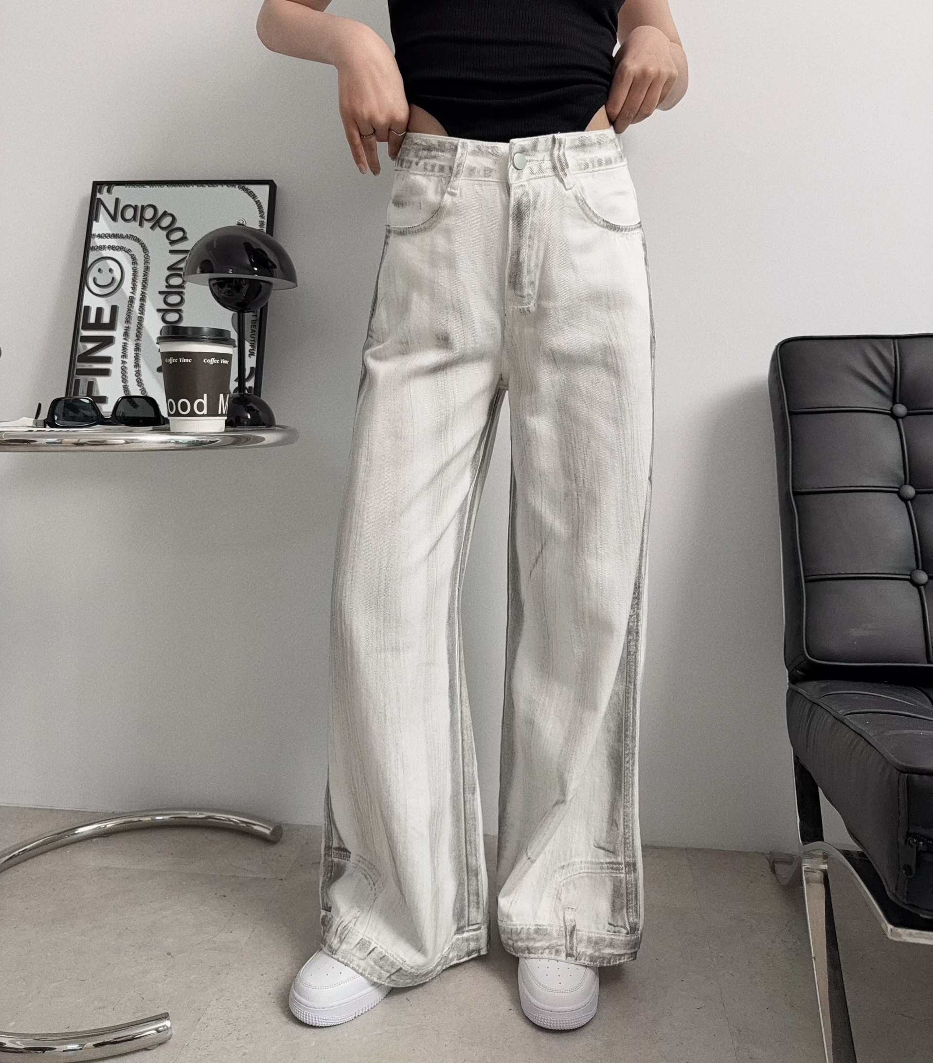 8117『選品』做舊髒髒白色牛仔褲 (4)