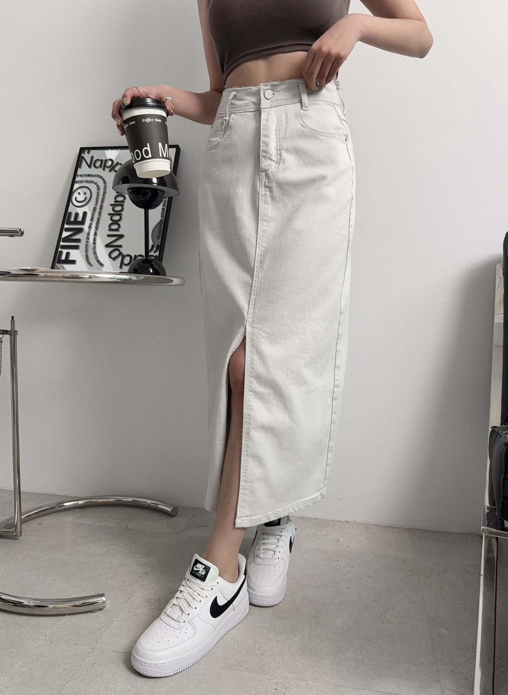 8512『選品』顯瘦直筒開衩牛仔長裙 (3)