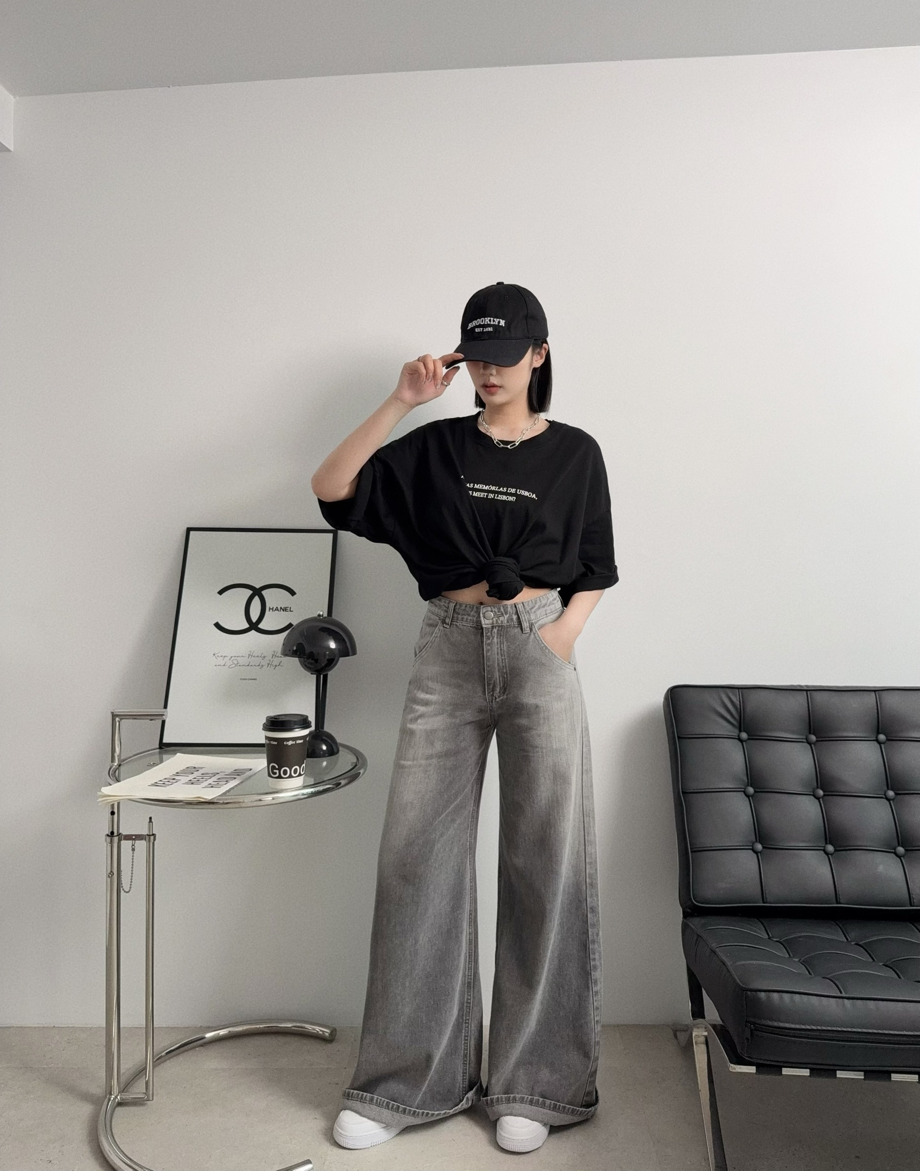 8141『選品』時髦水洗漸變闊腿牛仔褲 (3)