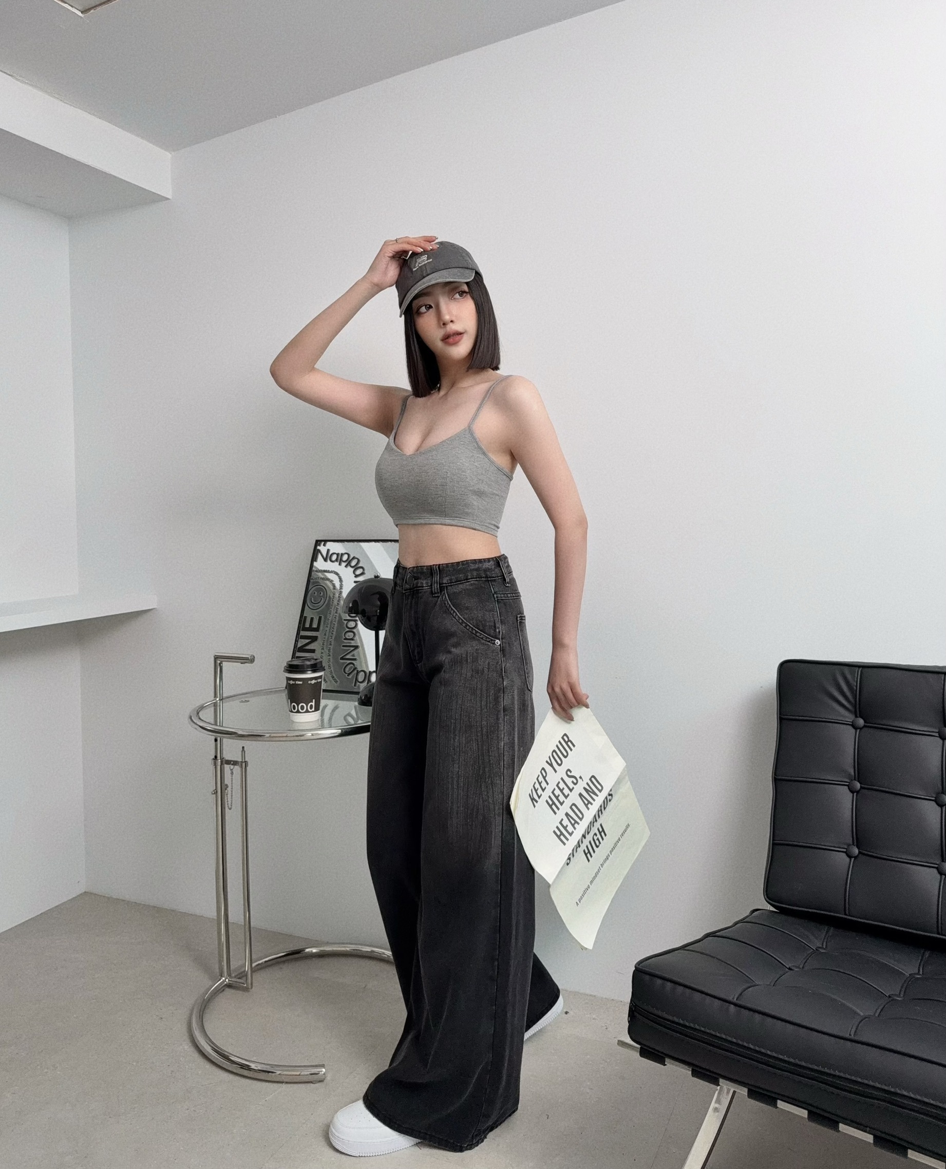 8141『選品』時髦水洗漸變闊腿牛仔褲