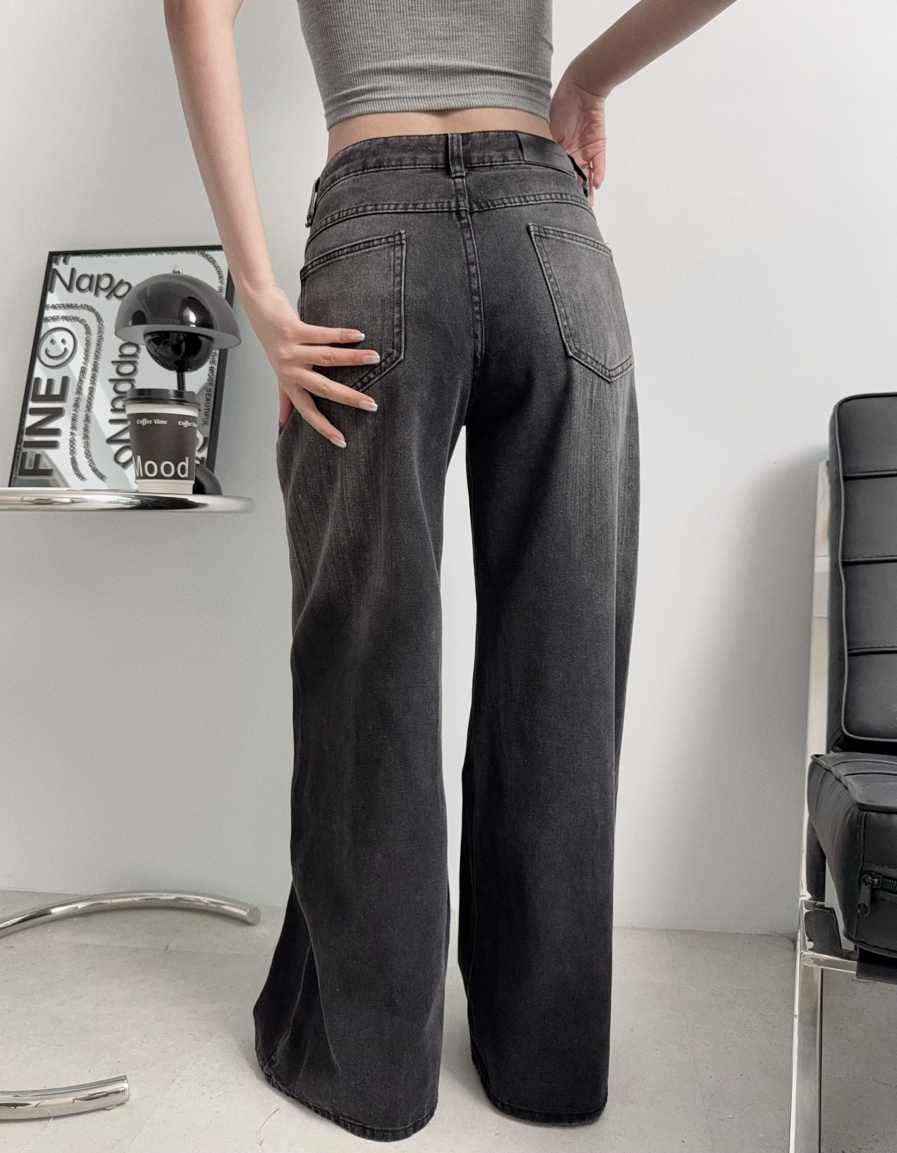 8141『選品』時髦水洗漸變闊腿牛仔褲 (4)