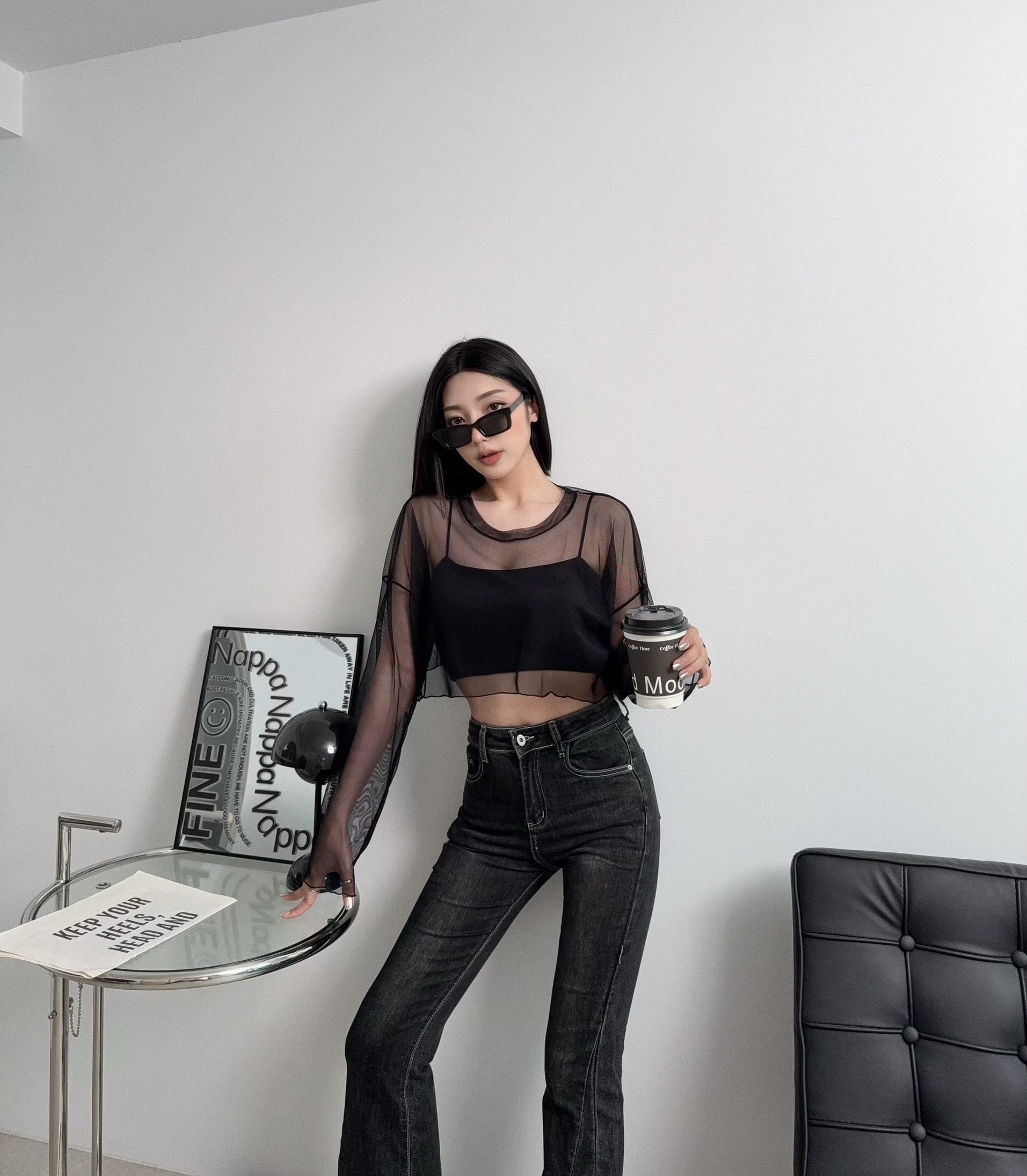 0038『訂製款』木耳邊透膚罩衫+Bra top