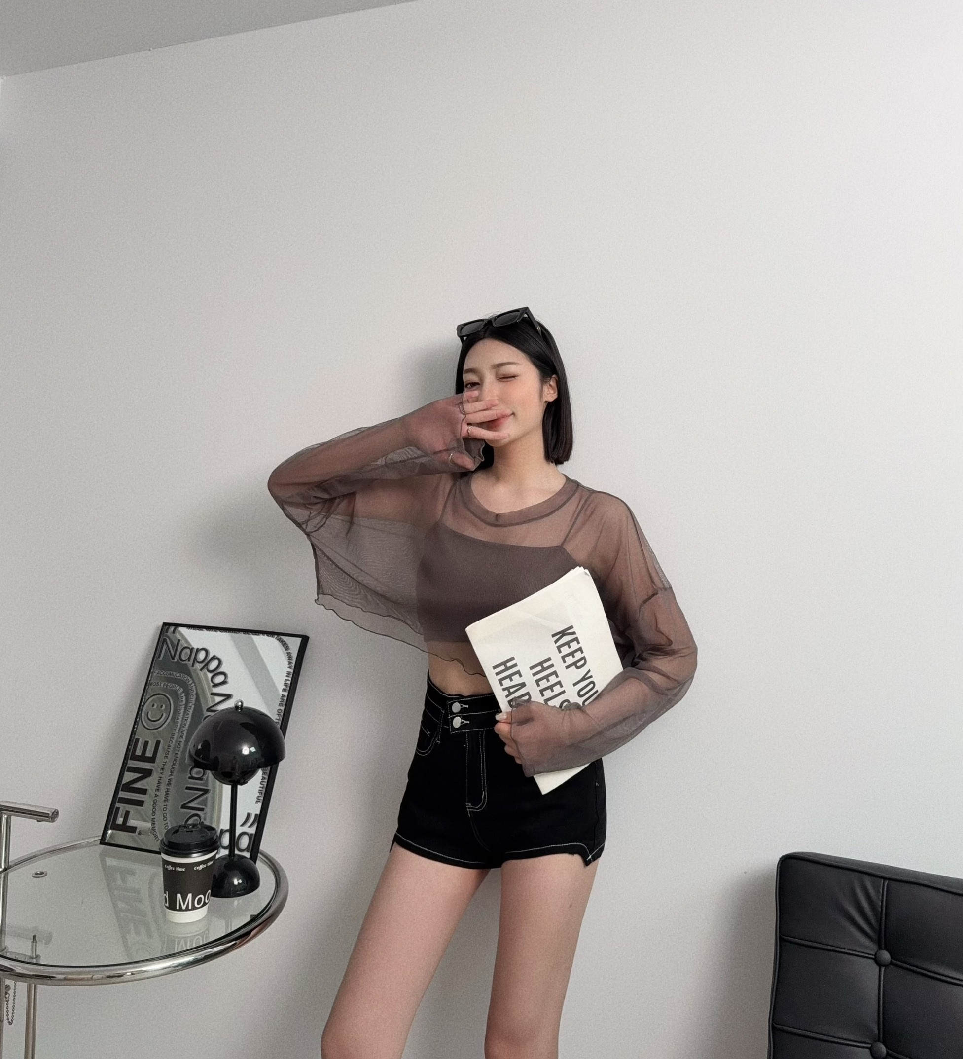 0038『訂製款』木耳邊透膚罩衫+Bra top (2)