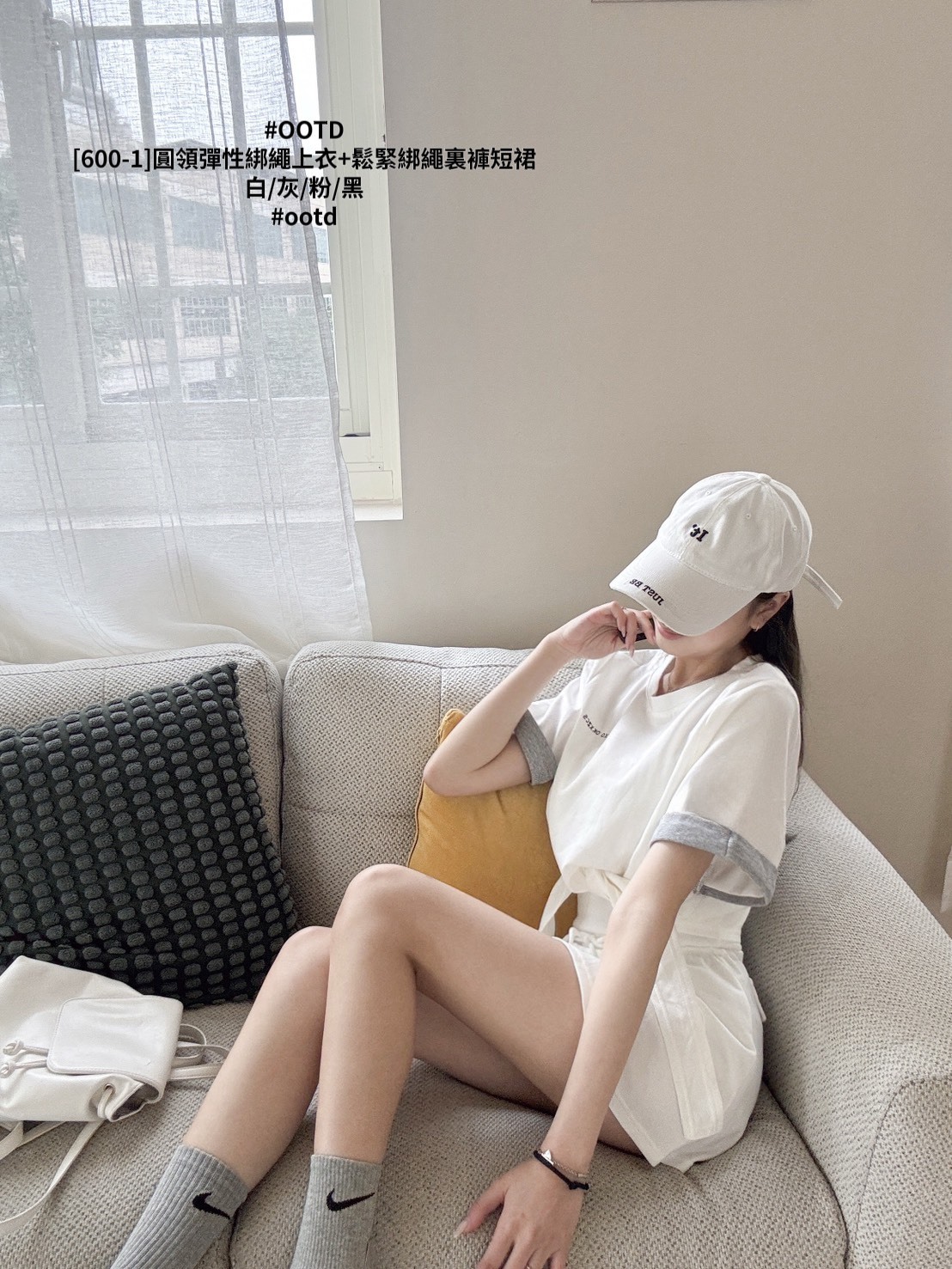 [600-1]圓領彈性綁繩上衣+鬆緊綁繩裏褲短裙 (2)