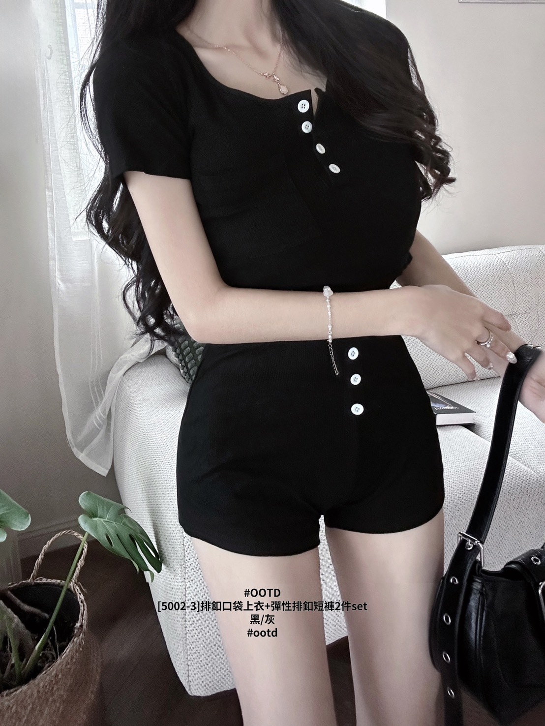 [5002-3]排釦口袋上衣+彈性排釦短褲2件set (8)