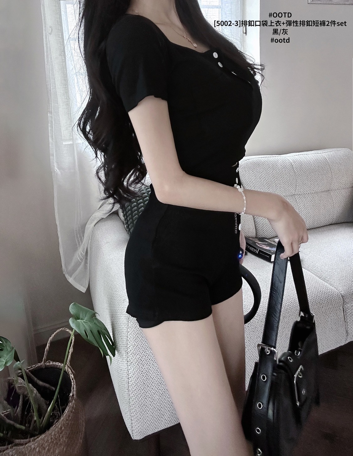 [5002-3]排釦口袋上衣+彈性排釦短褲2件set (7)