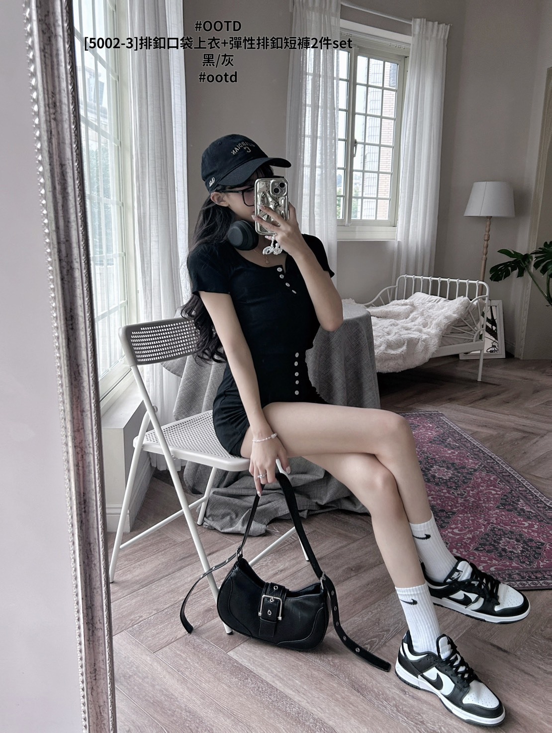 [5002-3]排釦口袋上衣+彈性排釦短褲2件set (5)