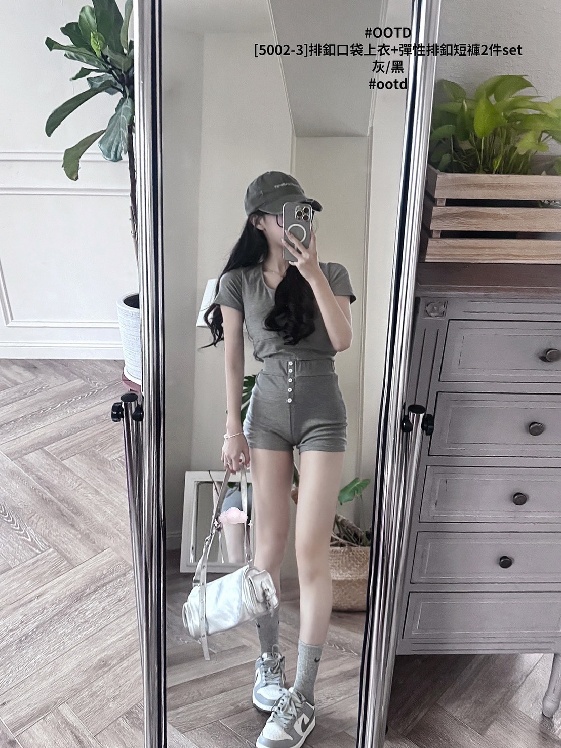 [5002-3]排釦口袋上衣+彈性排釦短褲2件set (3)