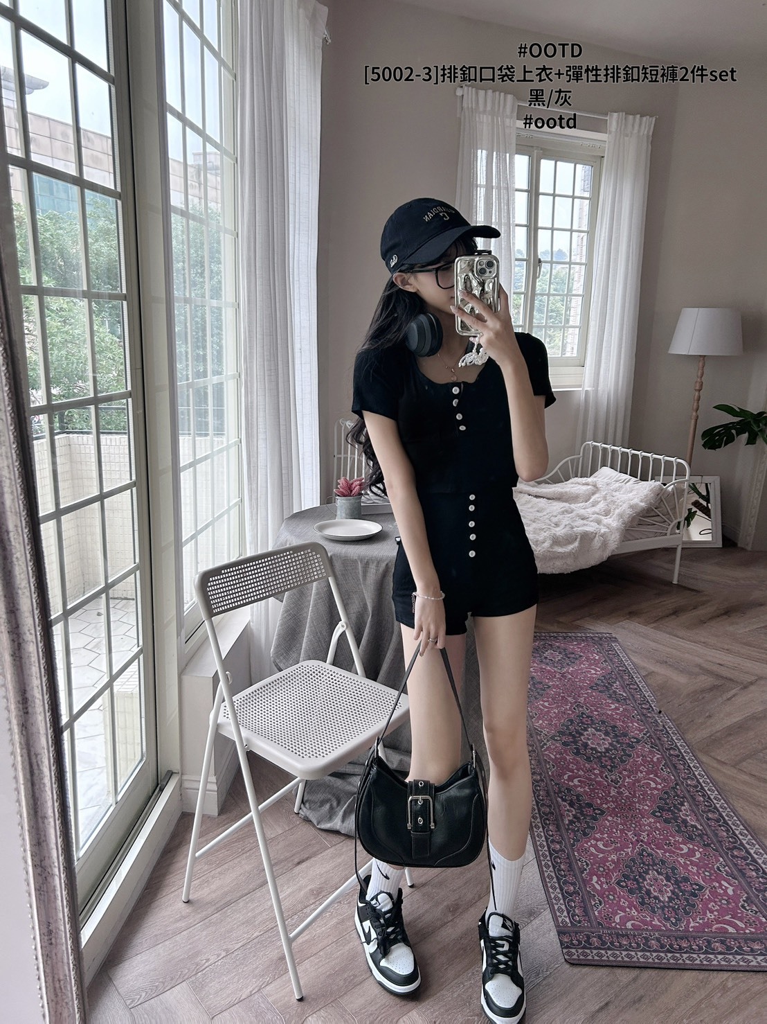 [5002-3]排釦口袋上衣+彈性排釦短褲2件set (6)