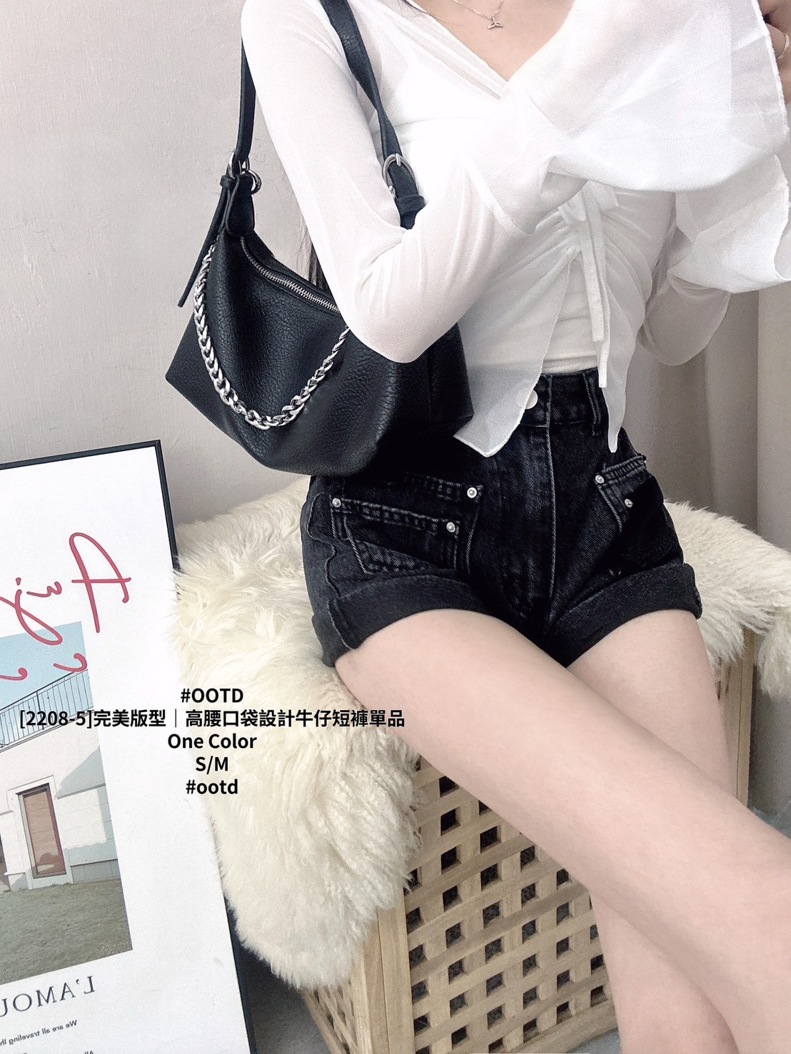 [2208-5]完美版型｜高腰口袋設計牛仔短褲單品 (2)