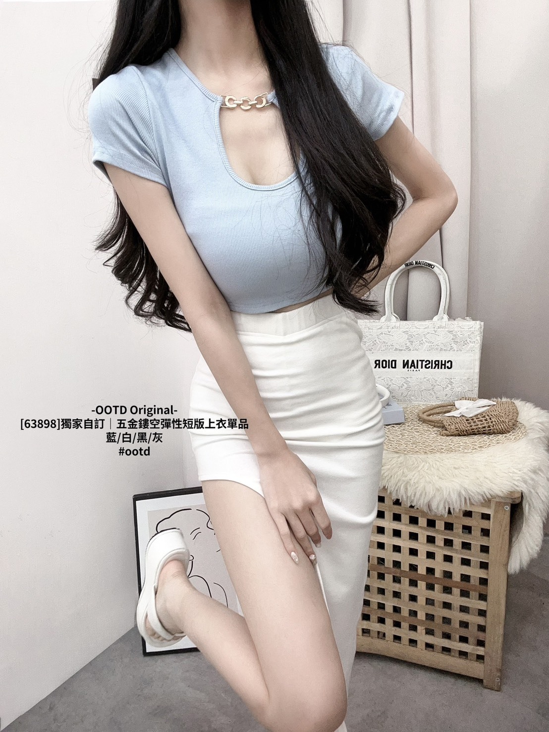 [63898]獨家自訂｜五金鏤空彈性短版上衣單品 (3)
