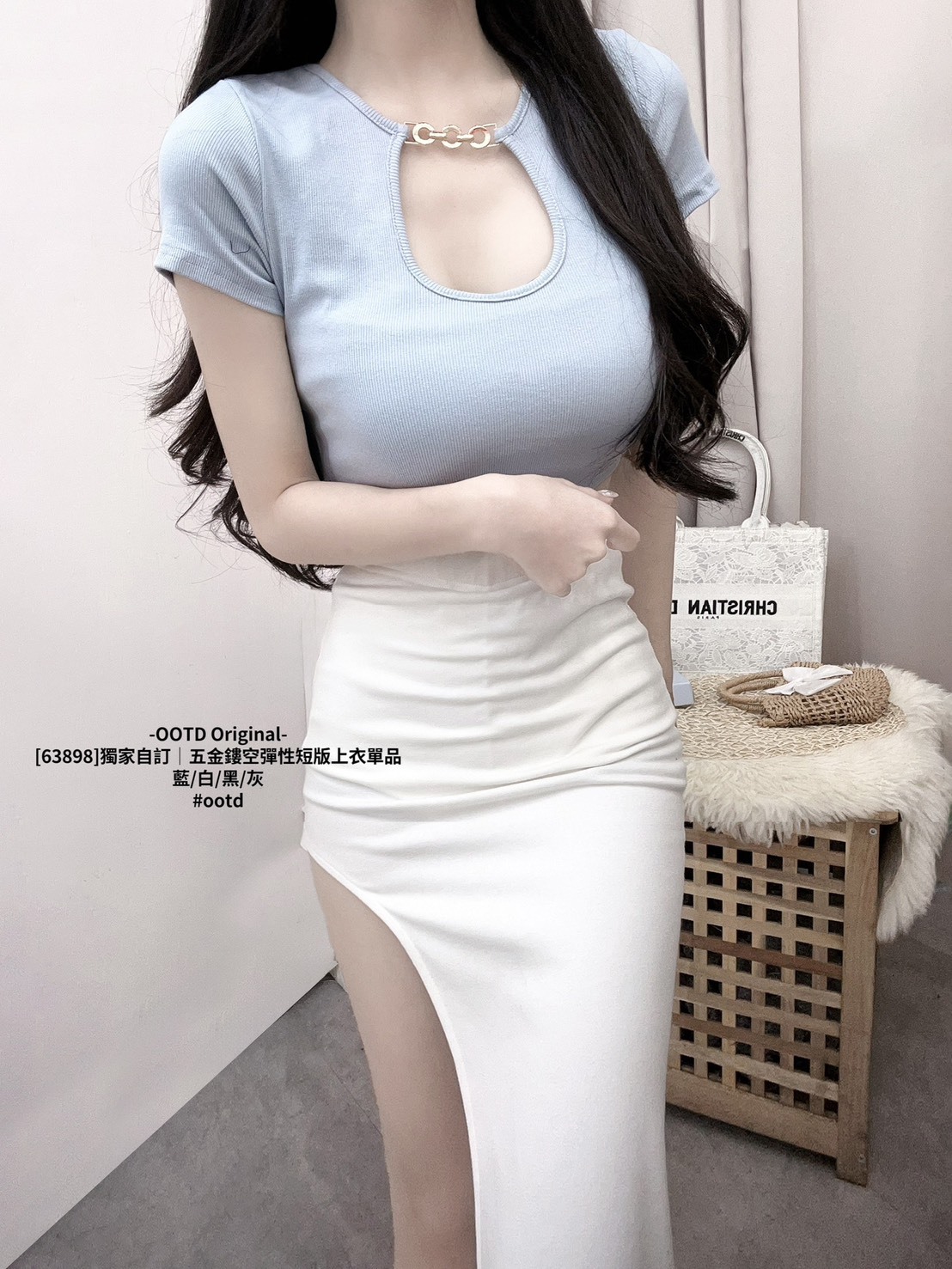 [63898]獨家自訂｜五金鏤空彈性短版上衣單品 (4)