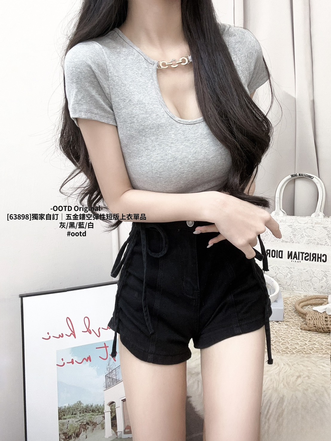 [63898]獨家自訂｜五金鏤空彈性短版上衣單品 (5)