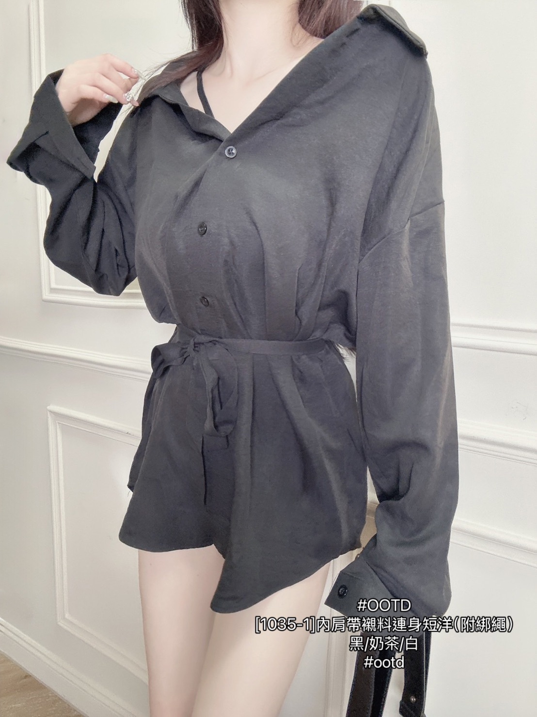 [1035-1]內肩帶襯料連身短洋（附綁繩） (5)