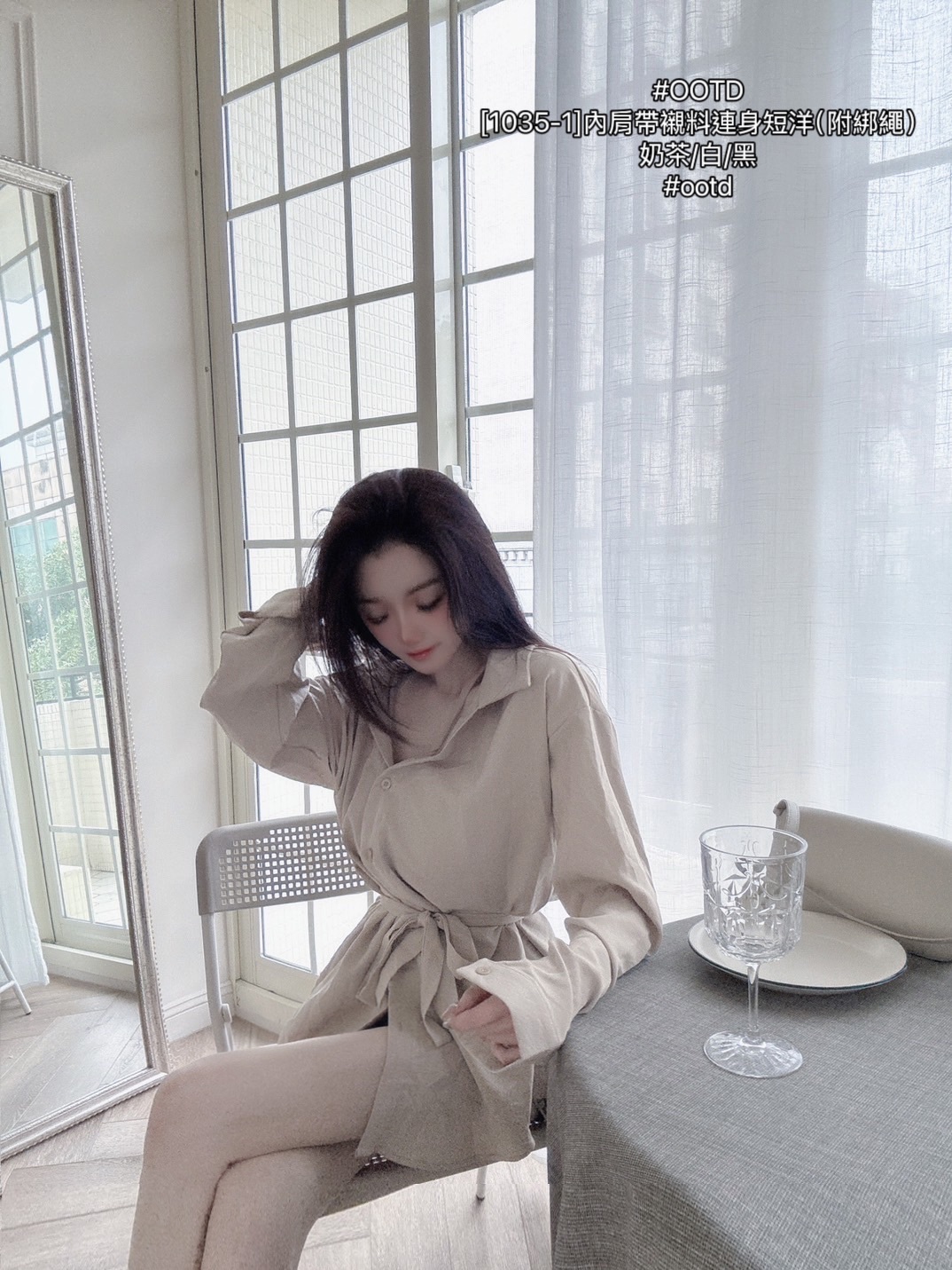 [1035-1]內肩帶襯料連身短洋（附綁繩） (3)