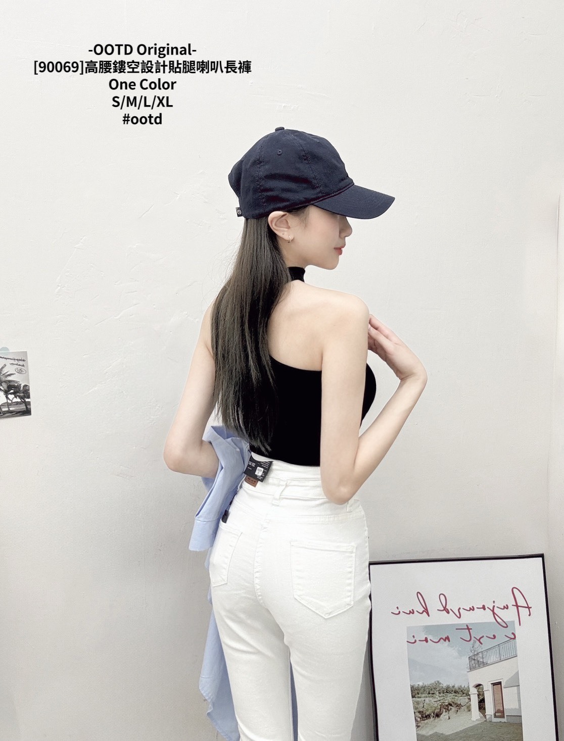 [90069]高腰鏤空設計貼腿喇叭長褲 (4)