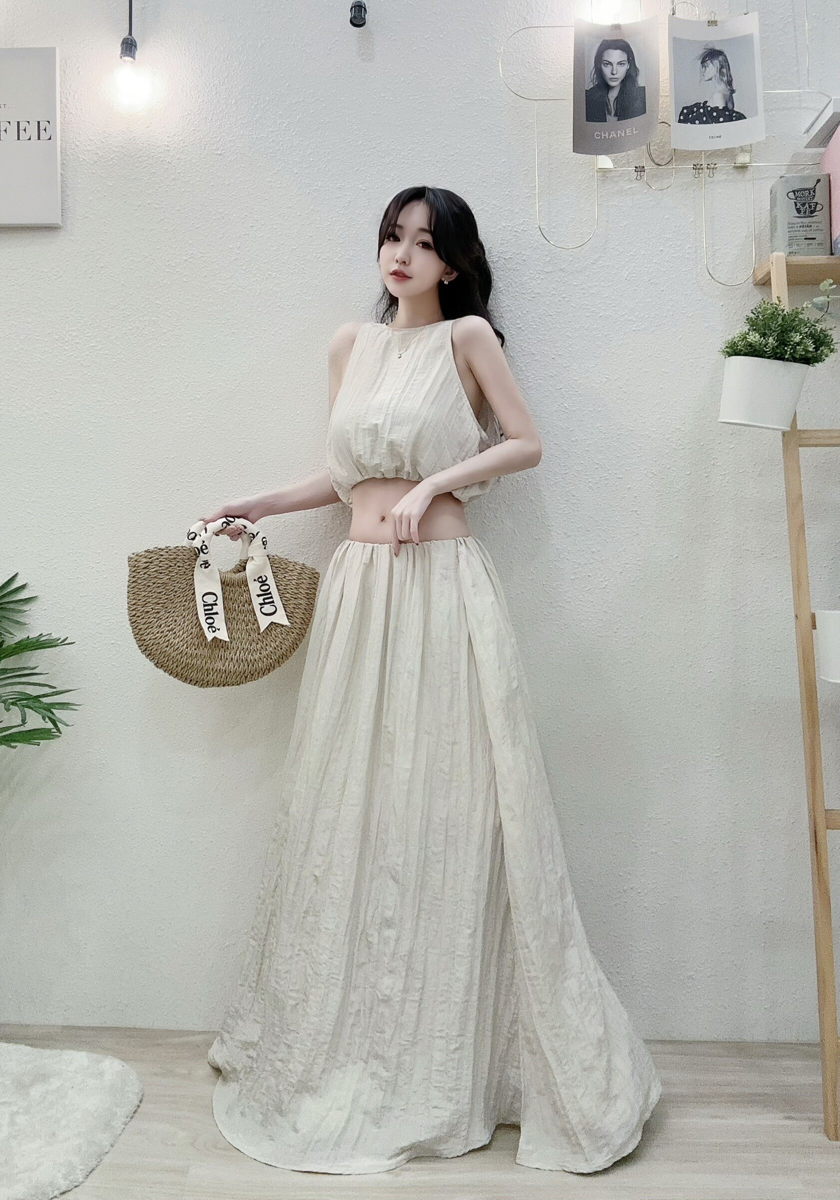 2819$460質感微緞背心開叉長裙套裝 (2)