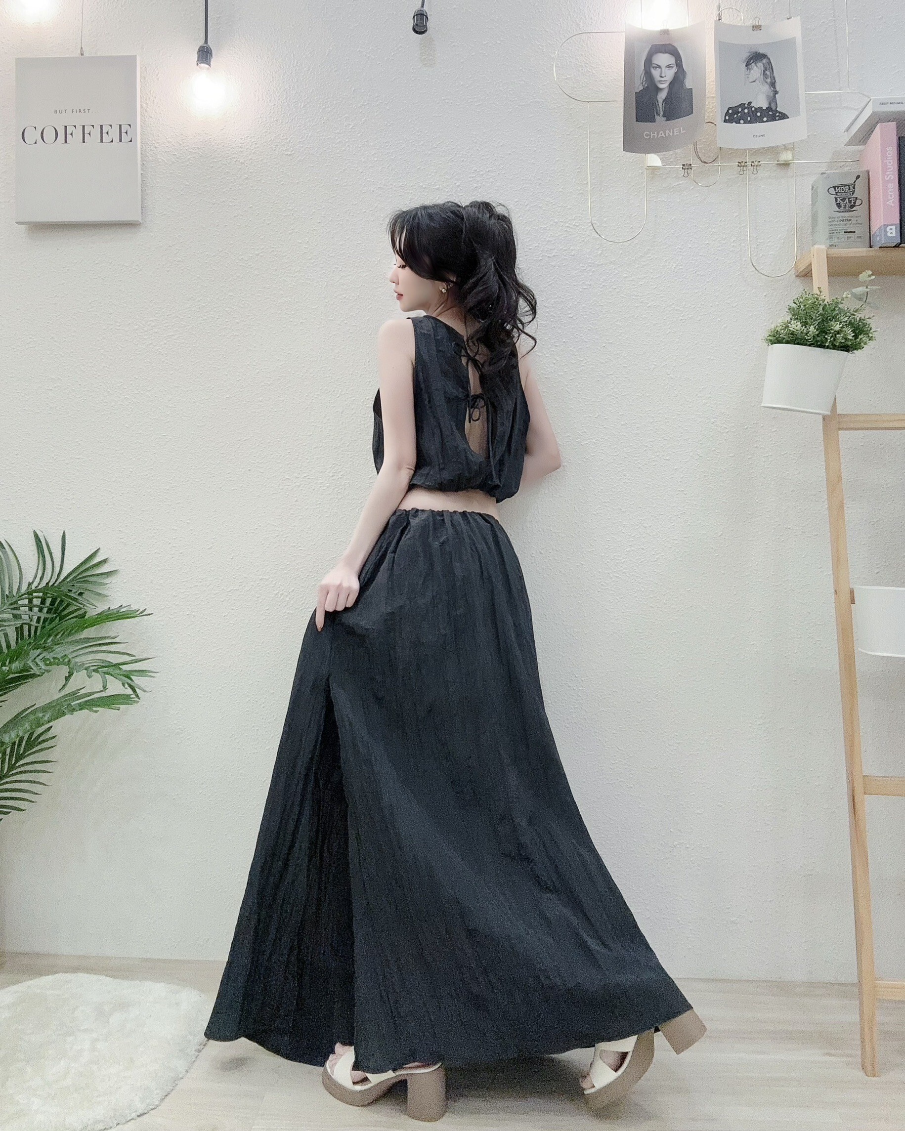 2819$460質感微緞背心開叉長裙套裝 (3)