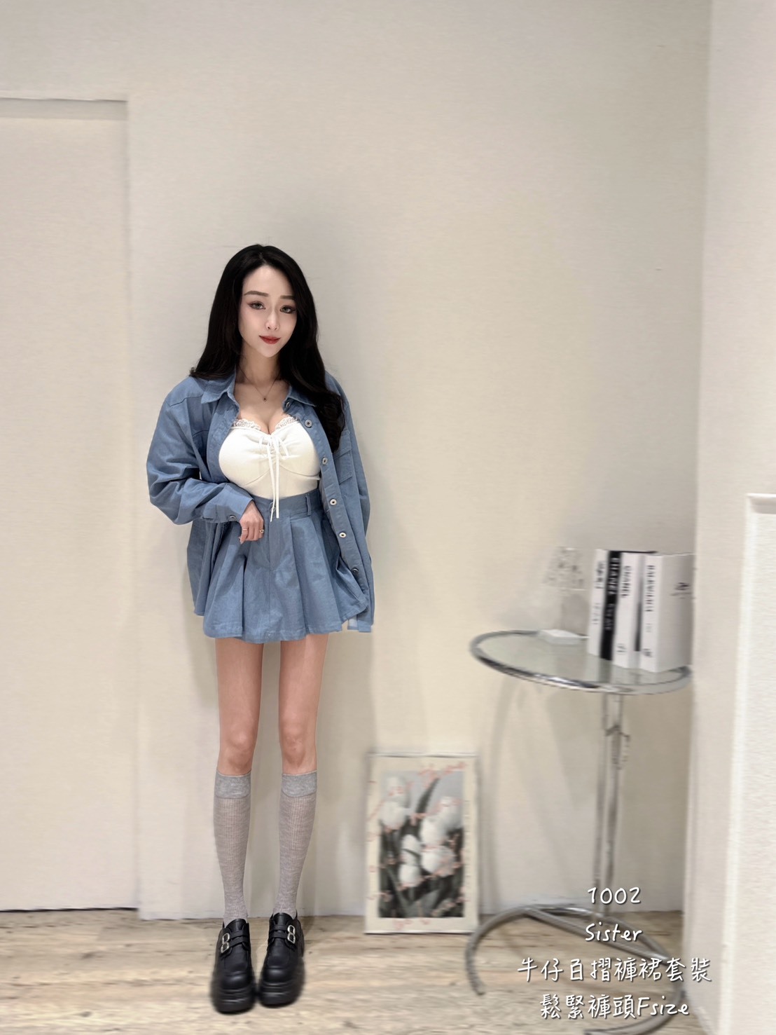 1002牛仔百褶褲裙套裝 (4)