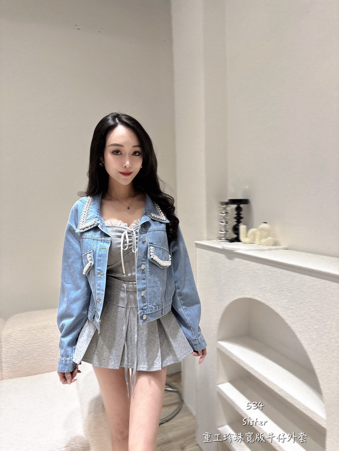 534重工珍珠寬版牛仔外 (4)