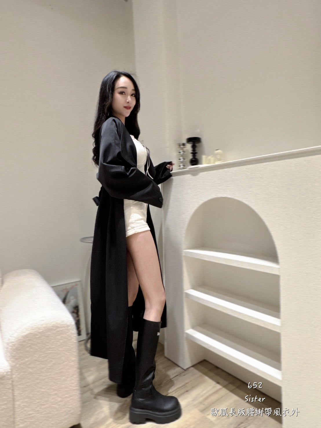652歐膩長版腰綁帶風衣外6 (3)