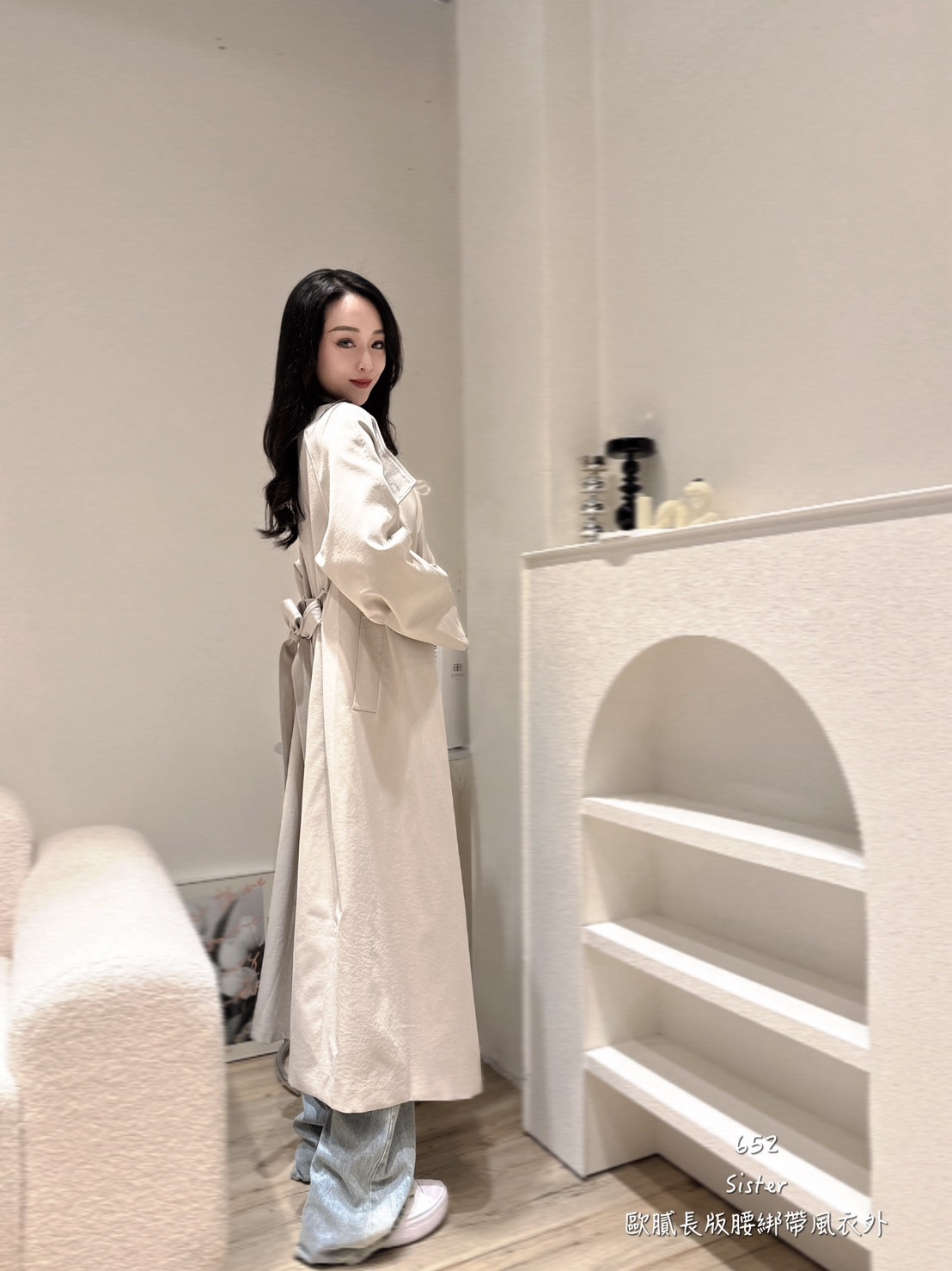 652歐膩長版腰綁帶風衣外6 (2)