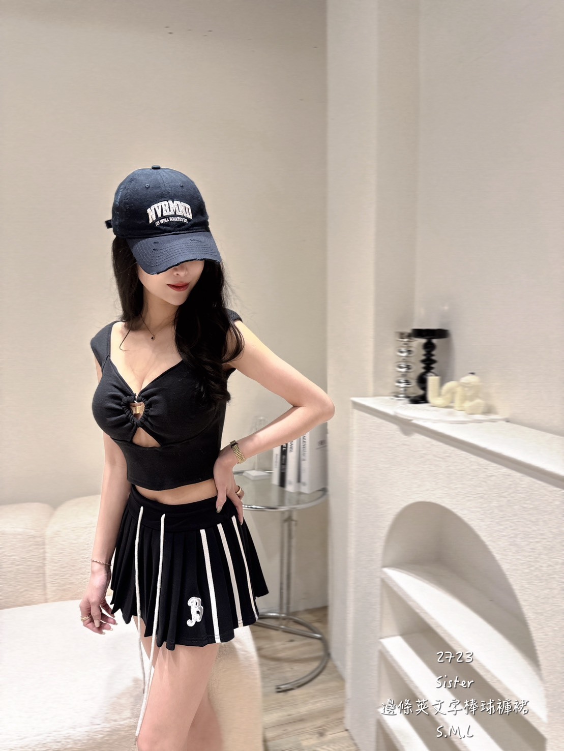 2723邊條英文字棒球褲裙 (4)