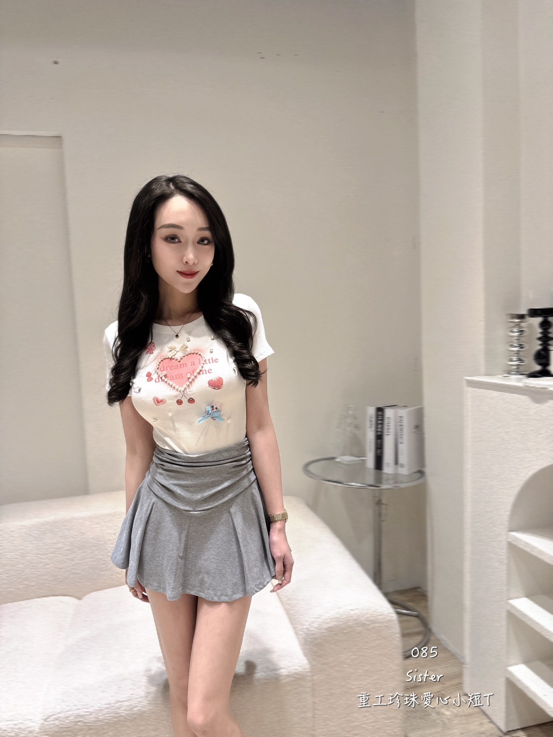 085重工珍珠愛心小短T (6)