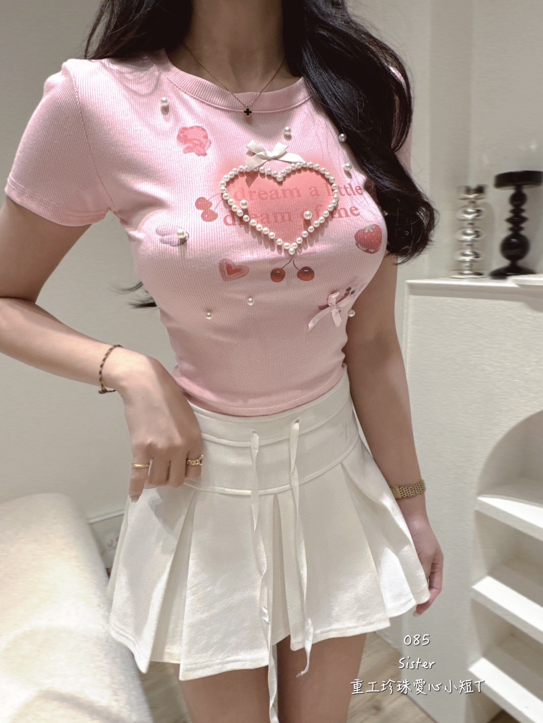 085重工珍珠愛心小短T (3)