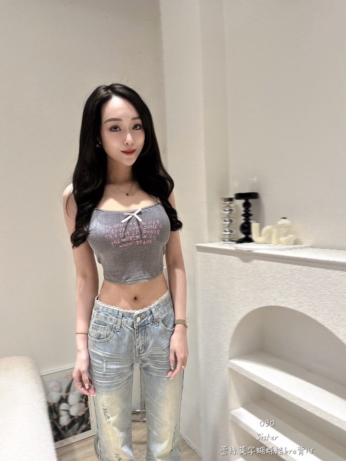 090蕾絲英字蝴蝶結bra背