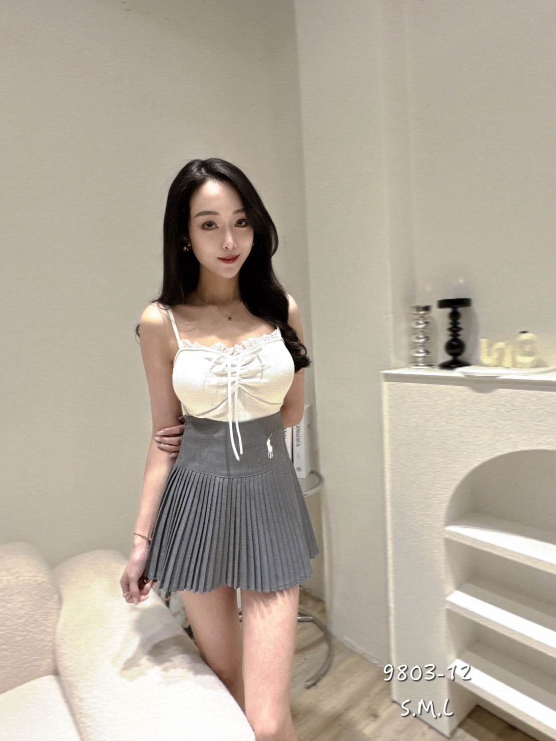 9803-12刺繡高腰百褶裙 (3)