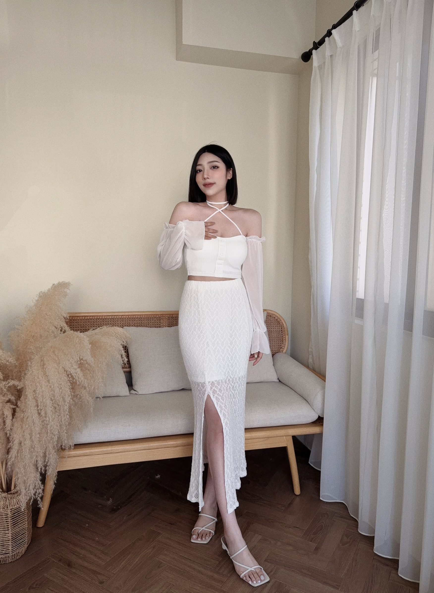 10095『選品』高級感蕾絲開衩半身裙 (3)