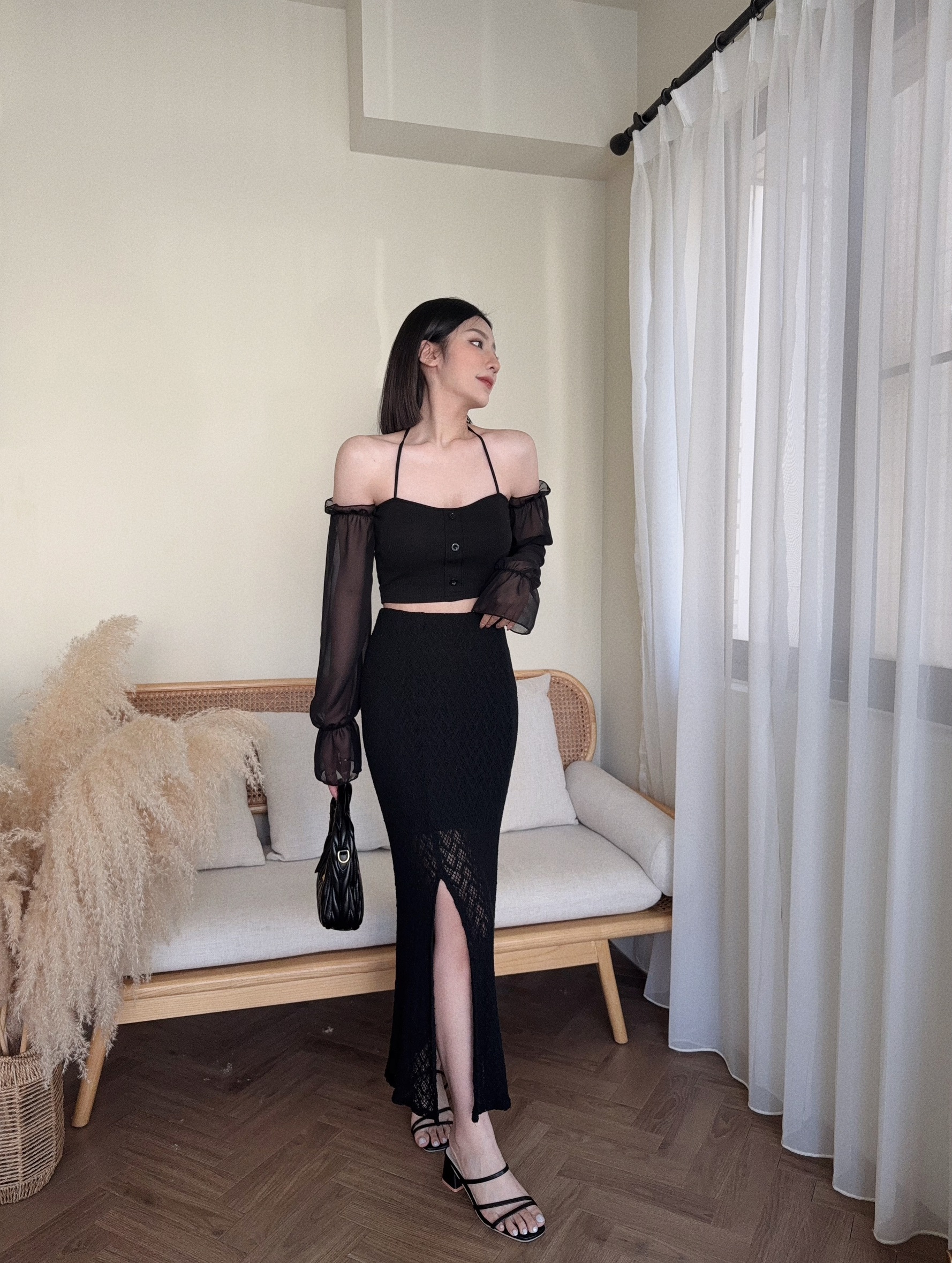 10095『選品』高級感蕾絲開衩半身裙