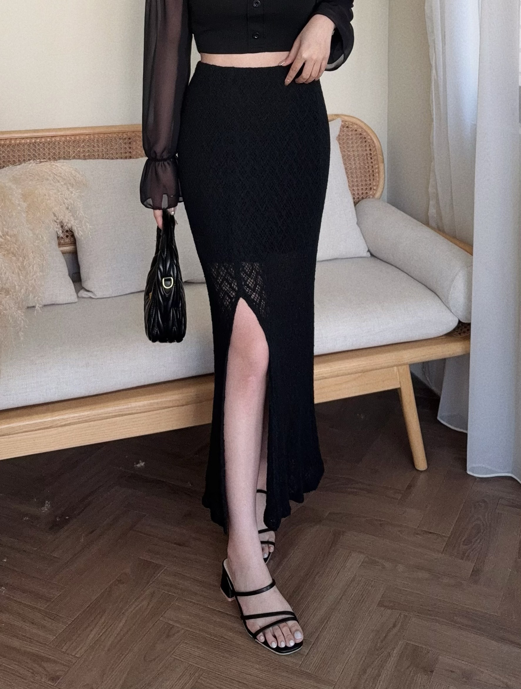 10095『選品』高級感蕾絲開衩半身裙 (4)