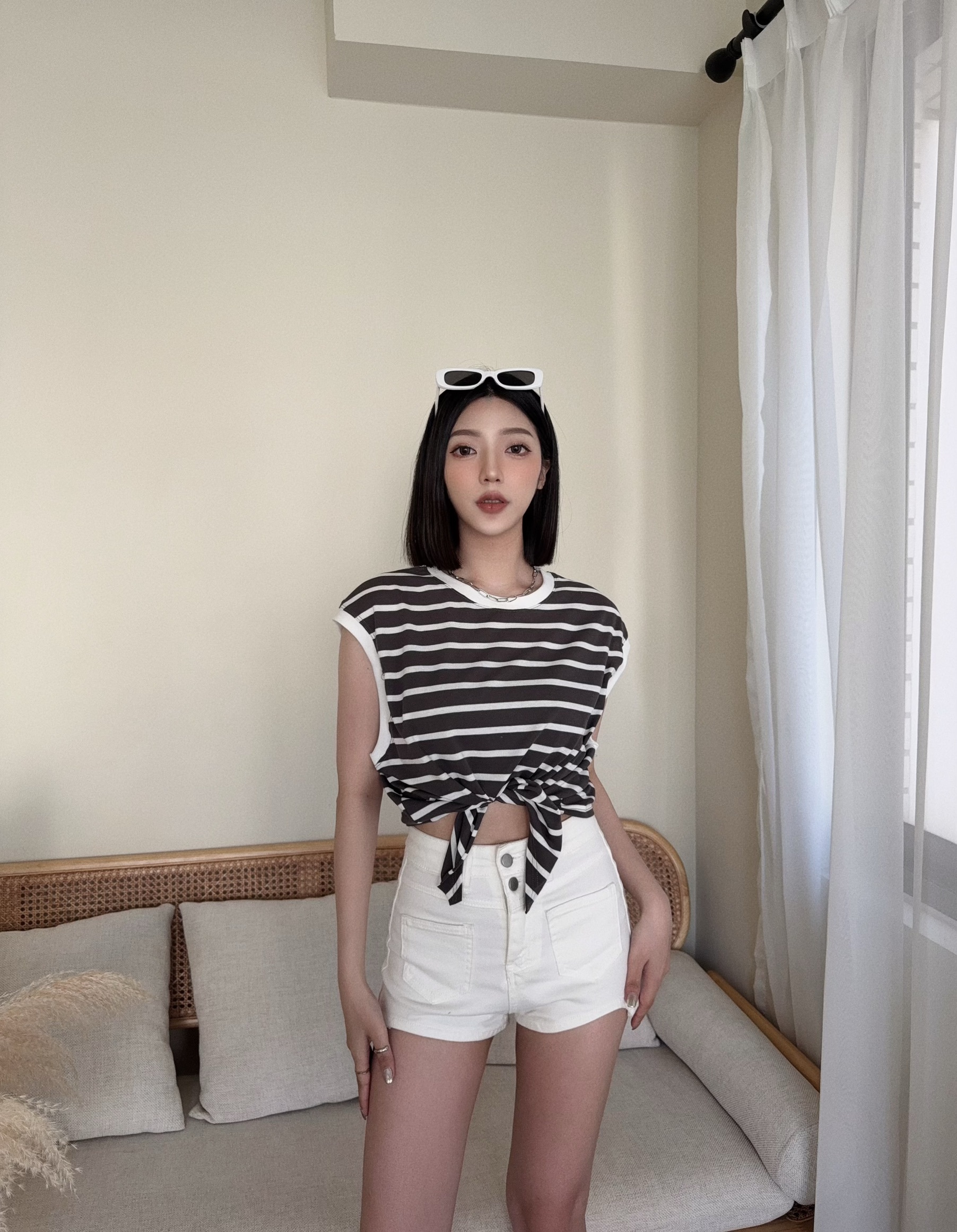 8902-3『選品』經典條紋綁帶背心