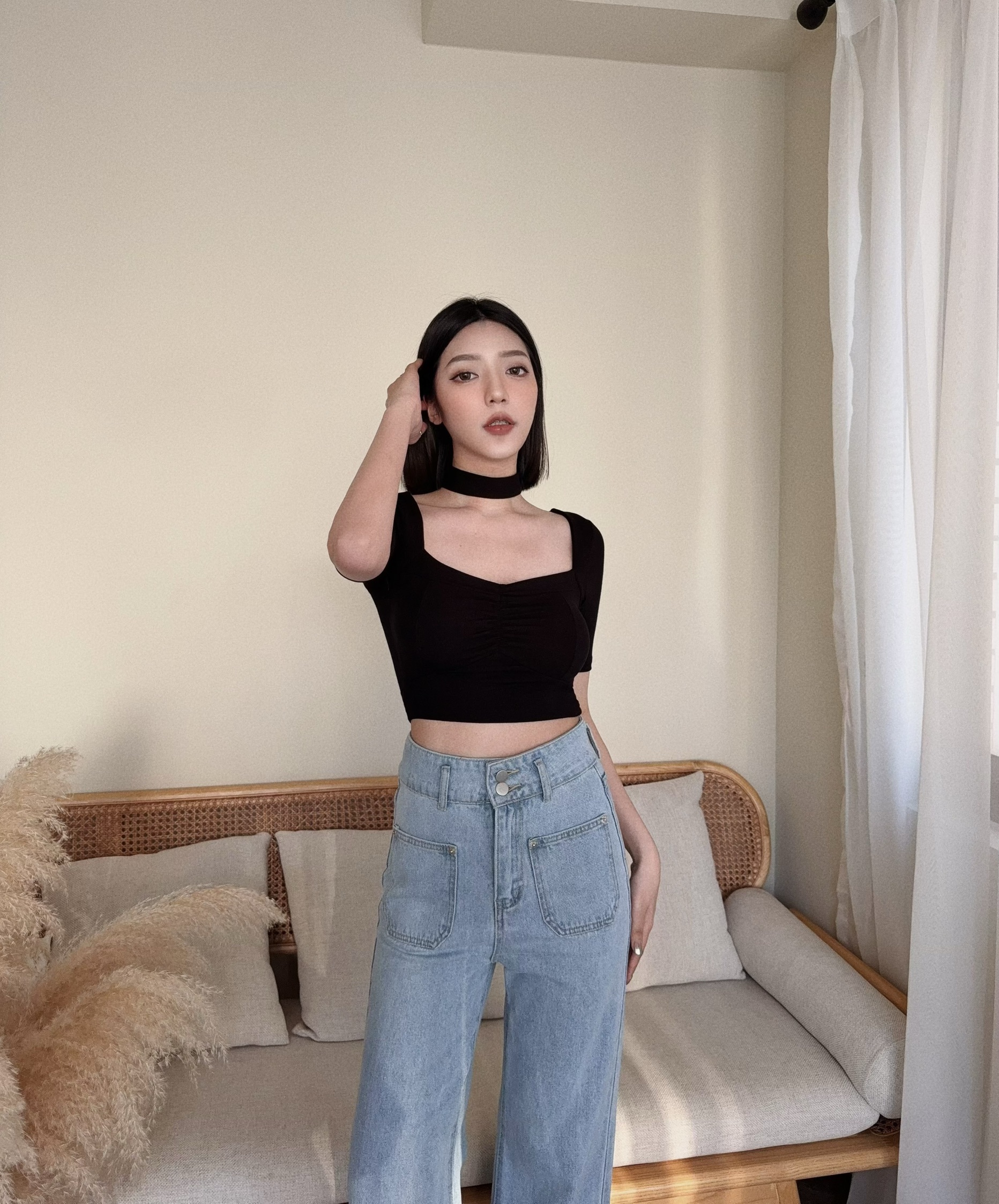 1046『訂製款』純欲圍脖方領上衣 (3)