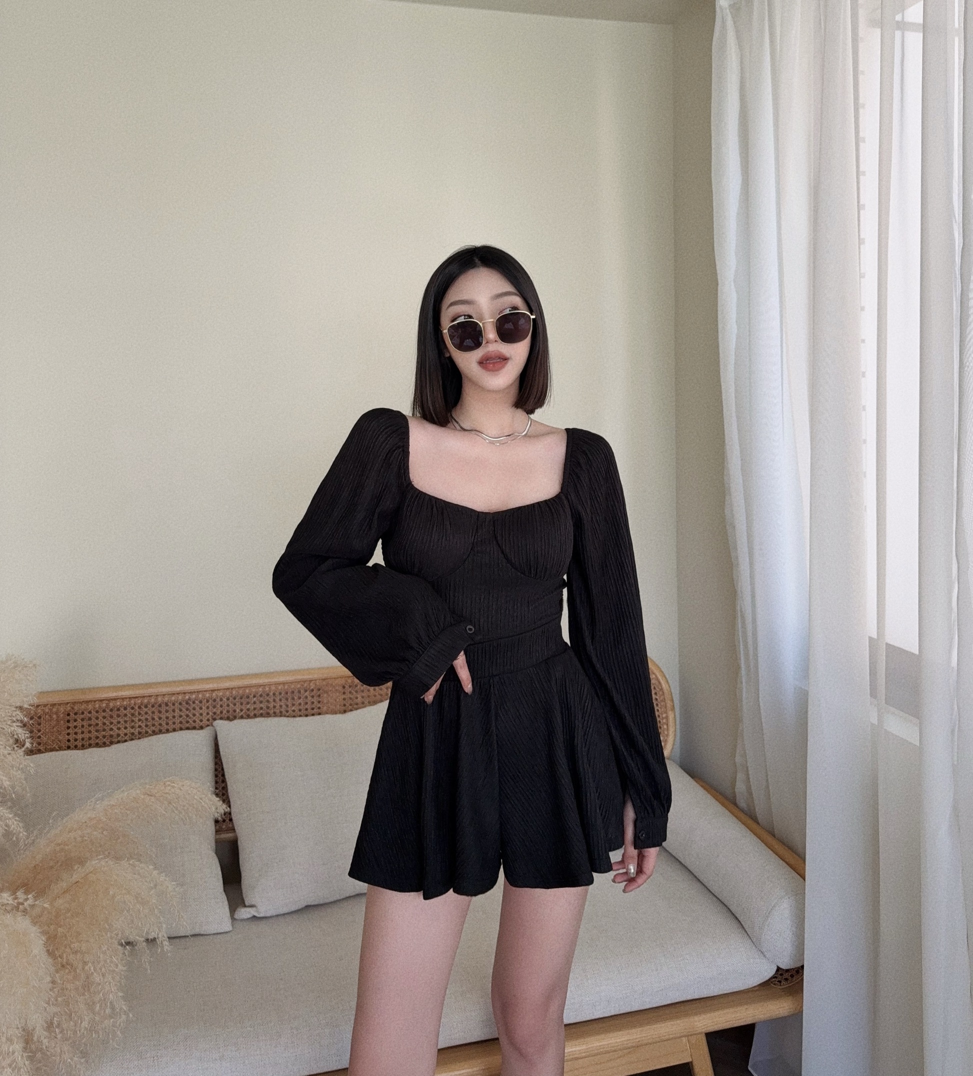 #5396『訂製款』法式壓紋傘擺短褲套裝 (2)