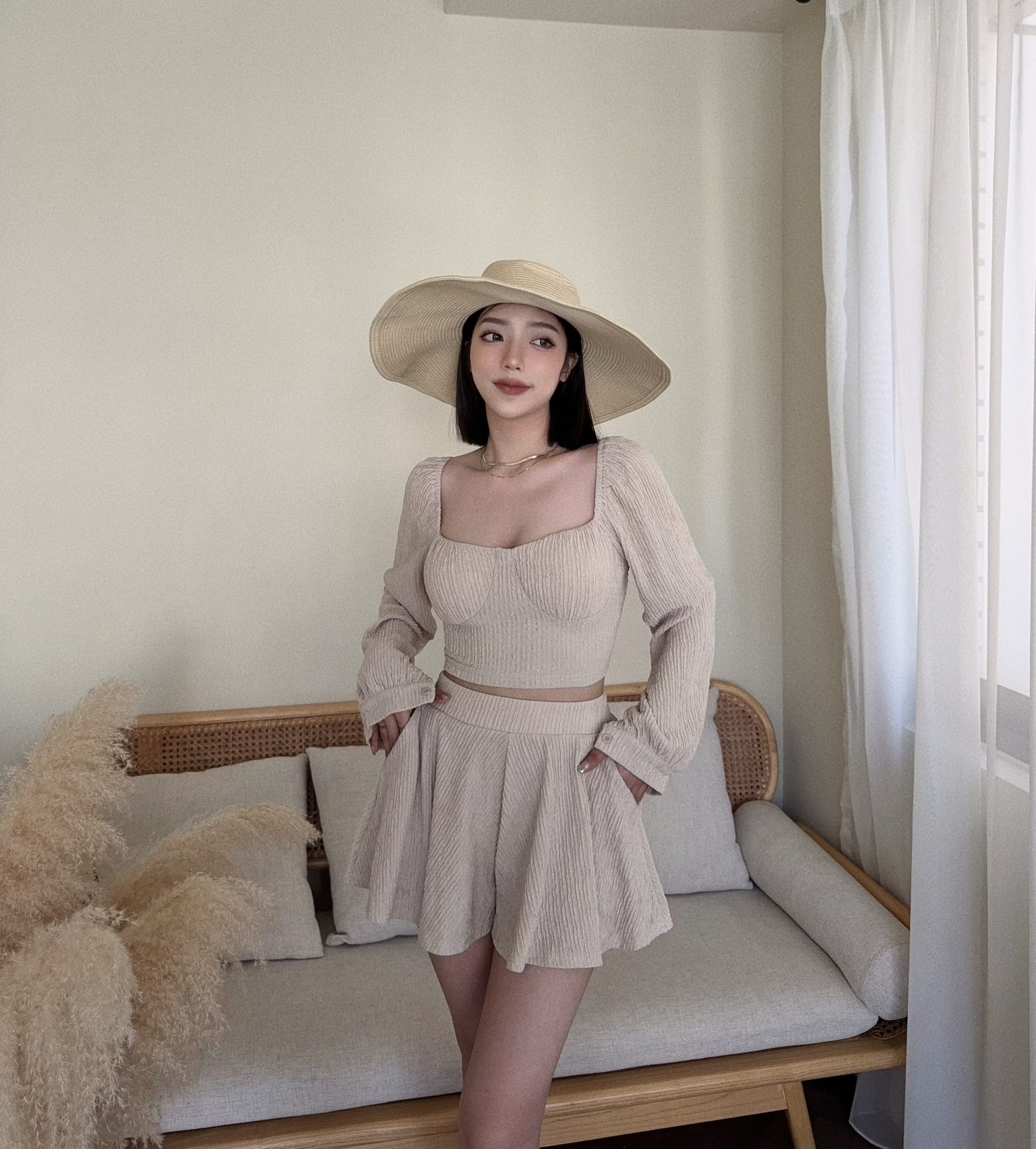 #5396『訂製款』法式壓紋傘擺短褲套裝 (4)