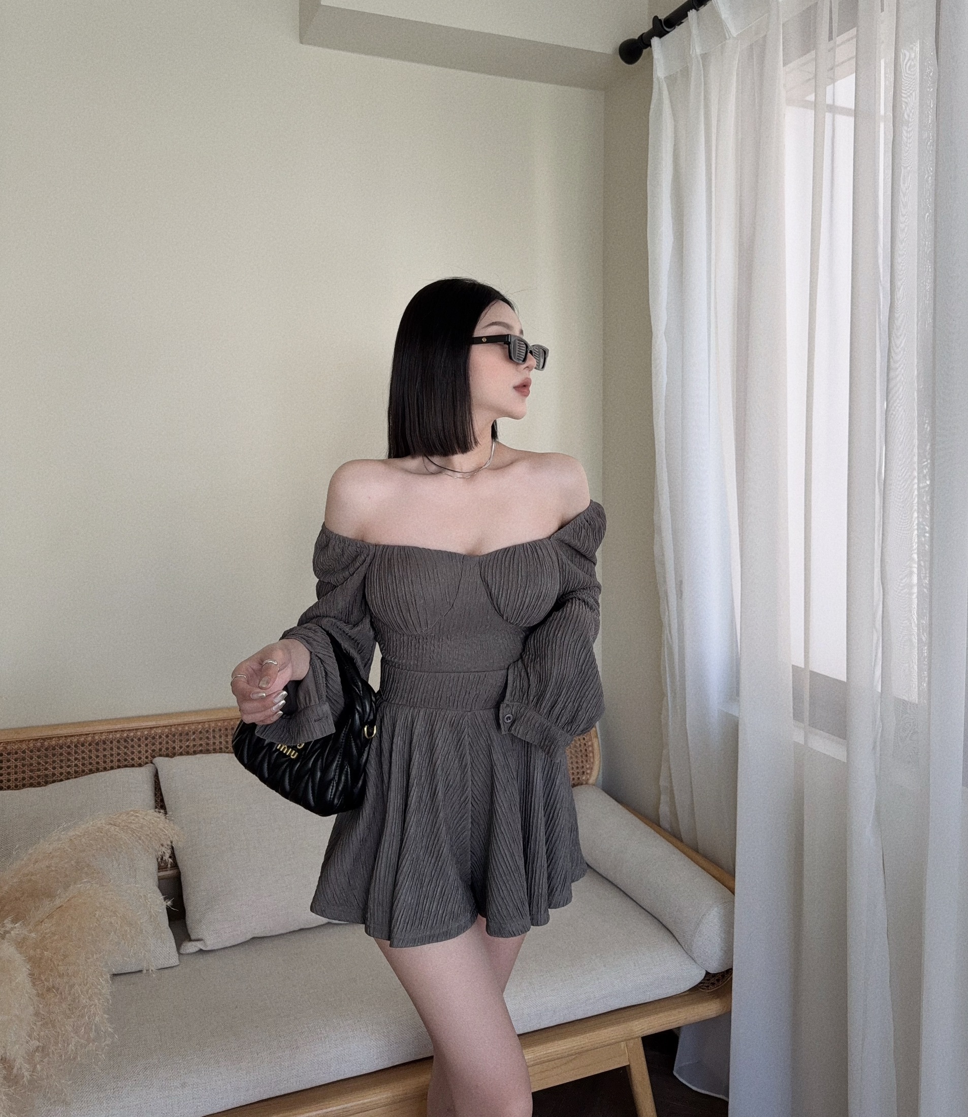 #5396『訂製款』法式壓紋傘擺短褲套裝